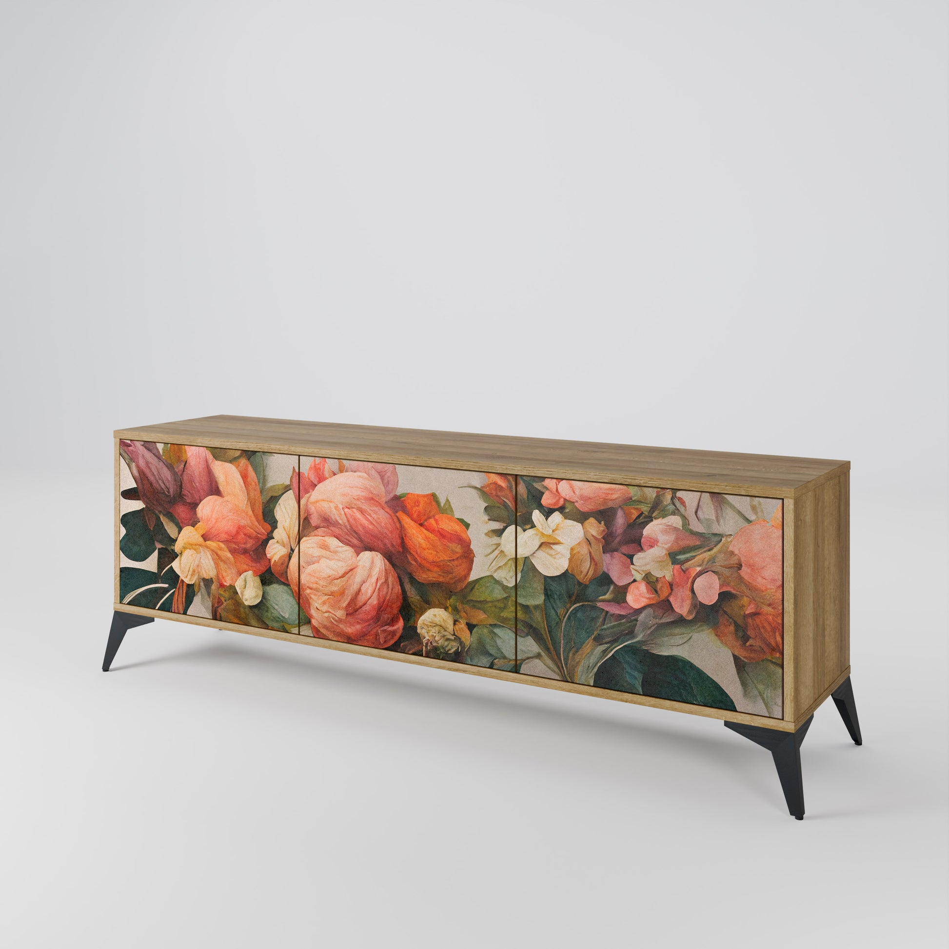 STYLISH BEAUTY 3-Door TV Stand in Oak Effect