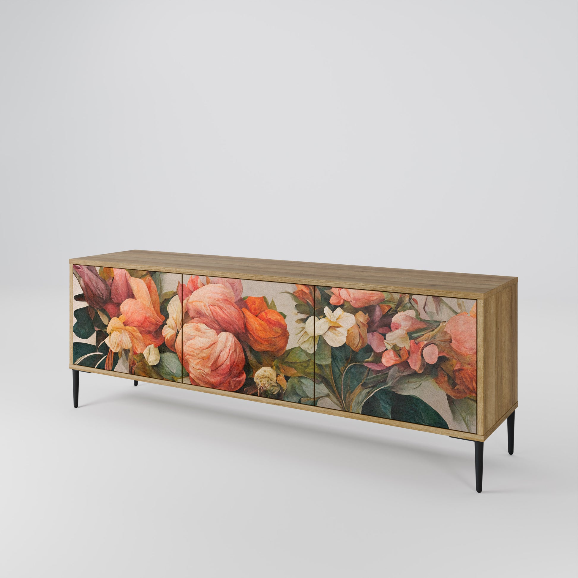 STYLISH BEAUTY 3-Door TV Stand in Oak Effect