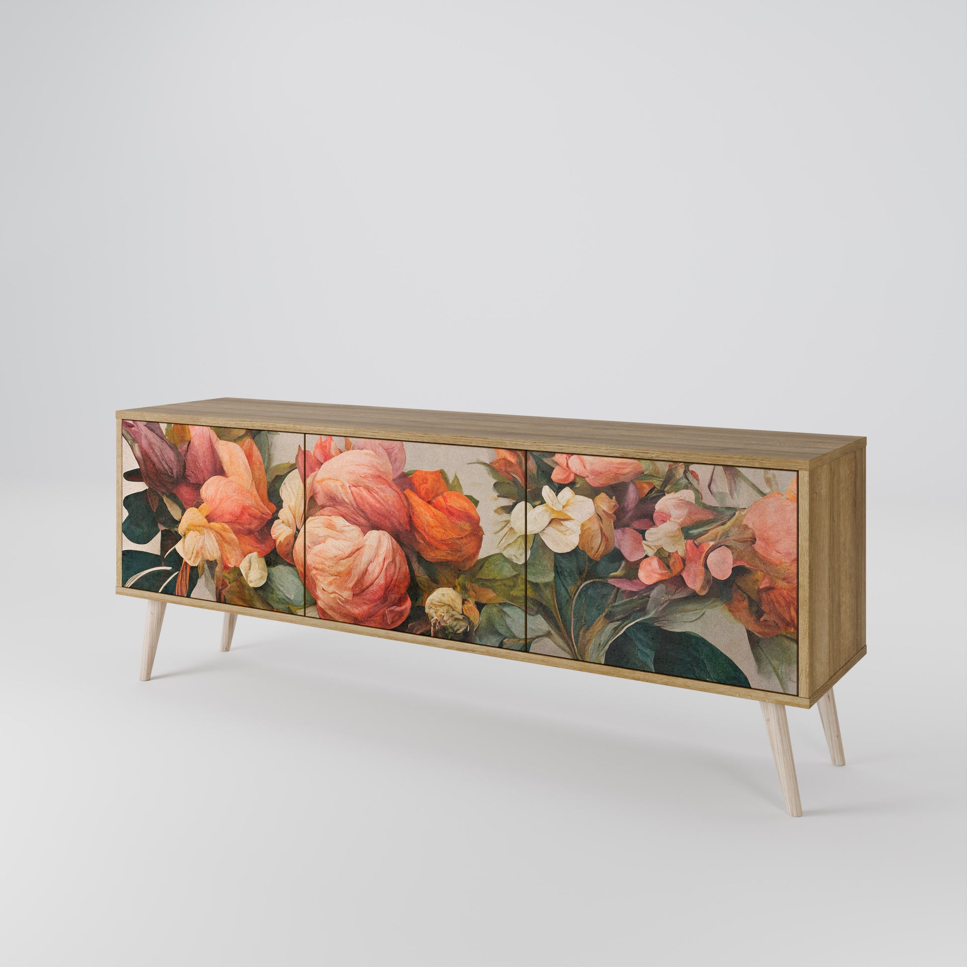 STYLISH BEAUTY 3-Door TV Stand in Oak Effect