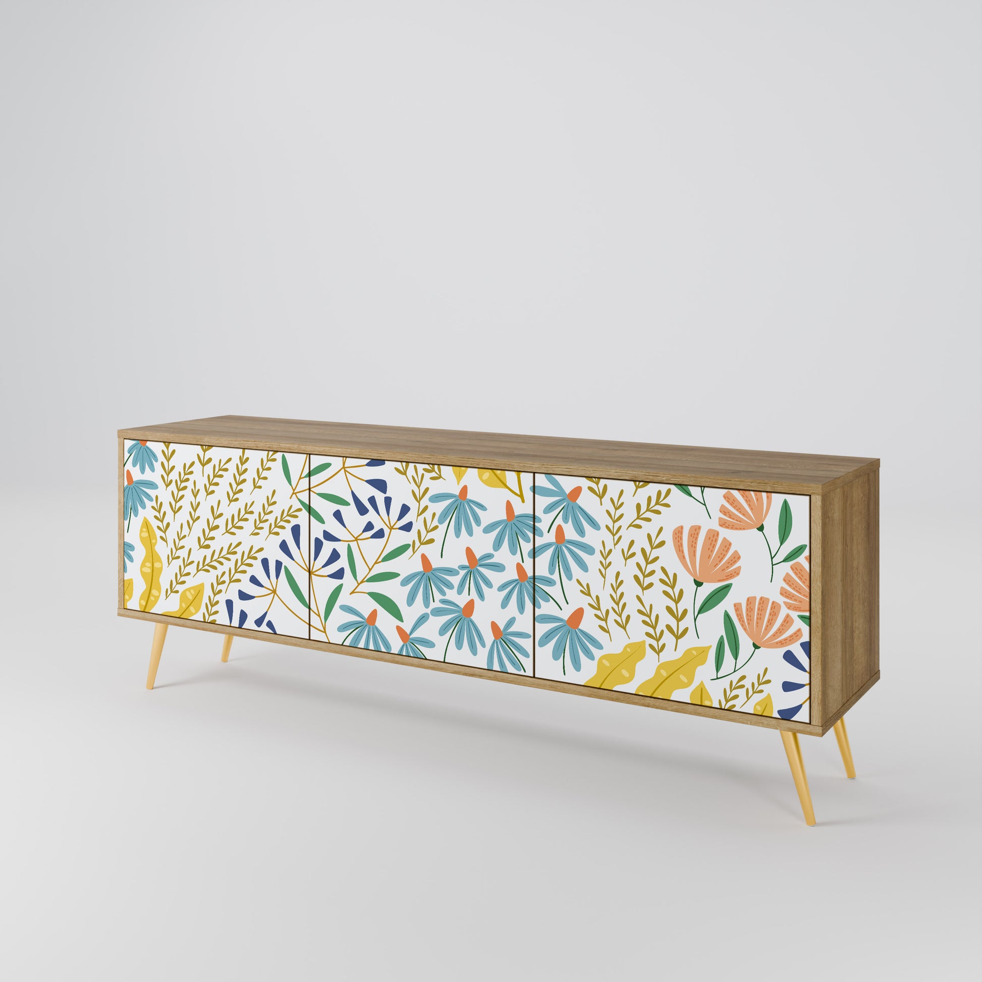 HELLO SPRING 3-Door TV Stand in Oak Effect