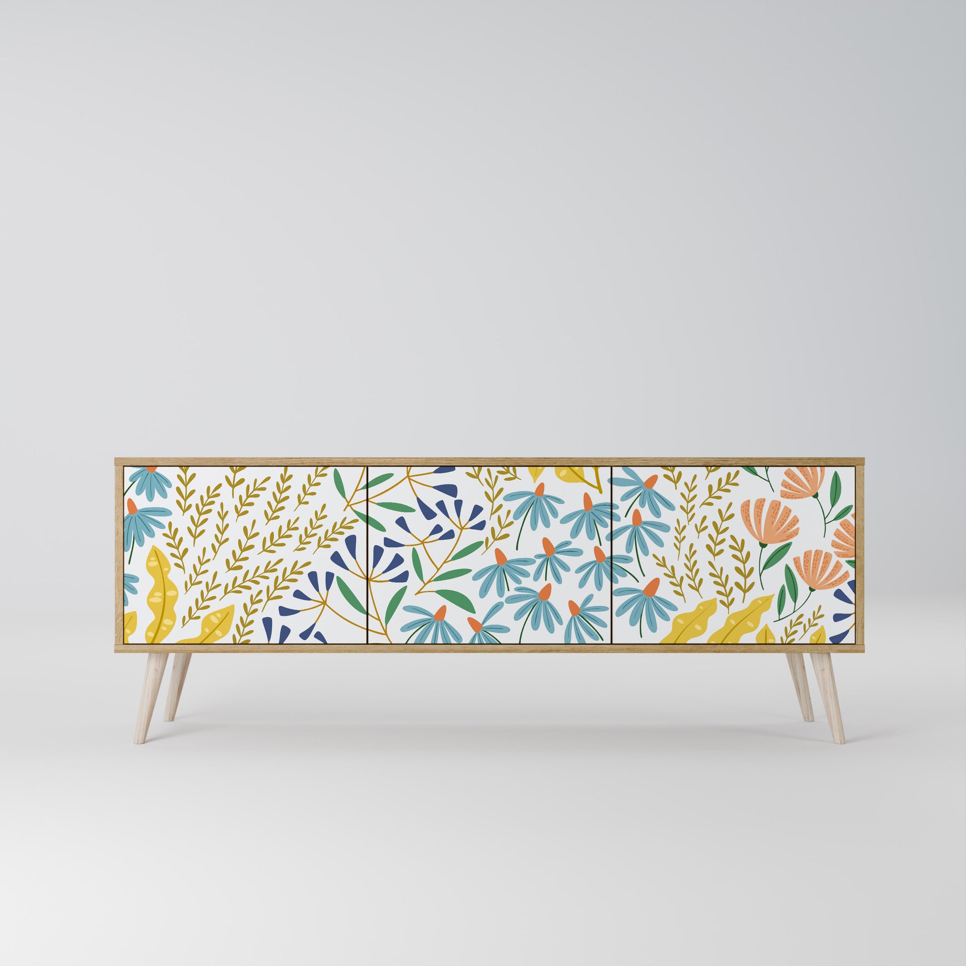 HELLO SPRING 3-Door TV Stand in Oak Effect