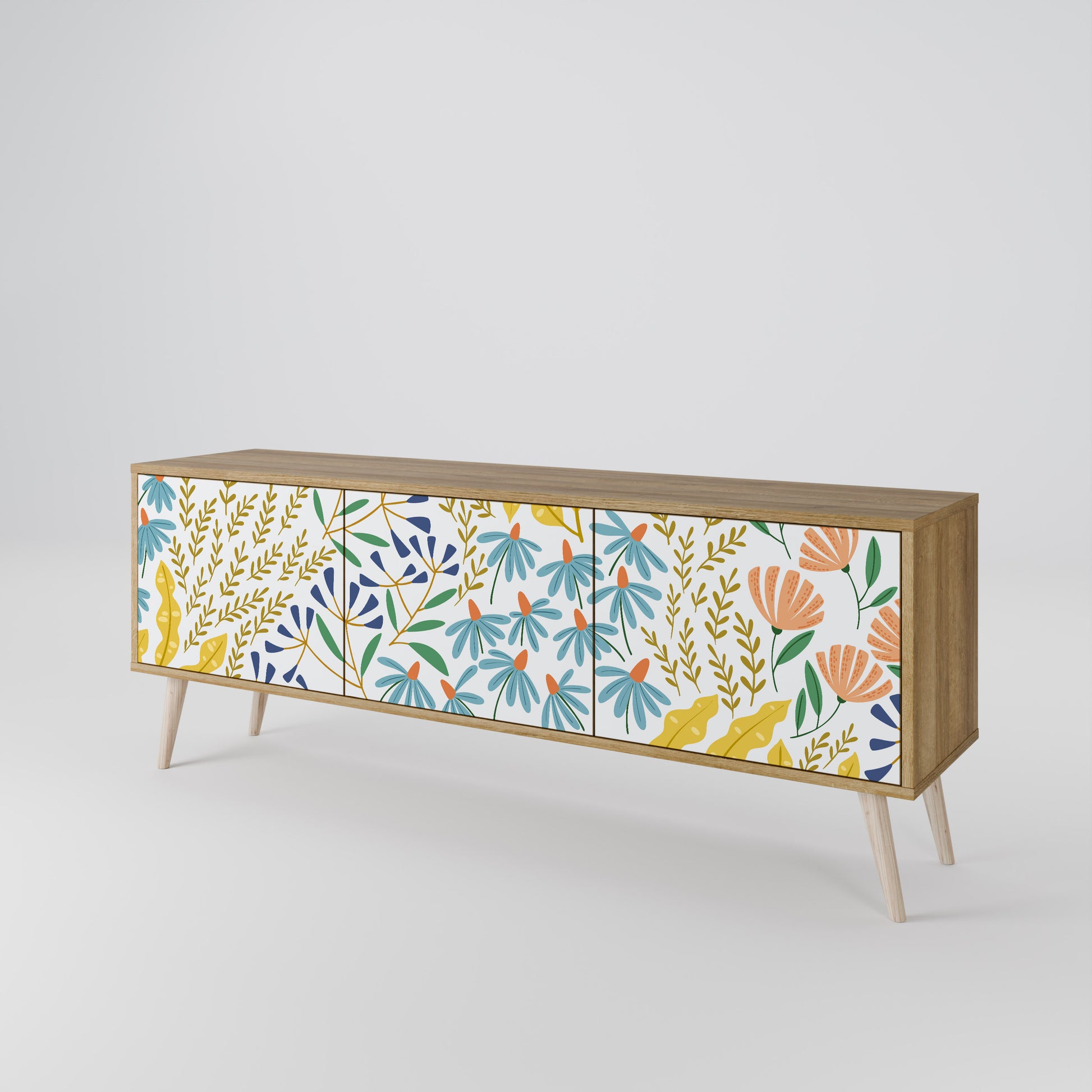 HELLO SPRING 3-Door TV Stand in Oak Effect