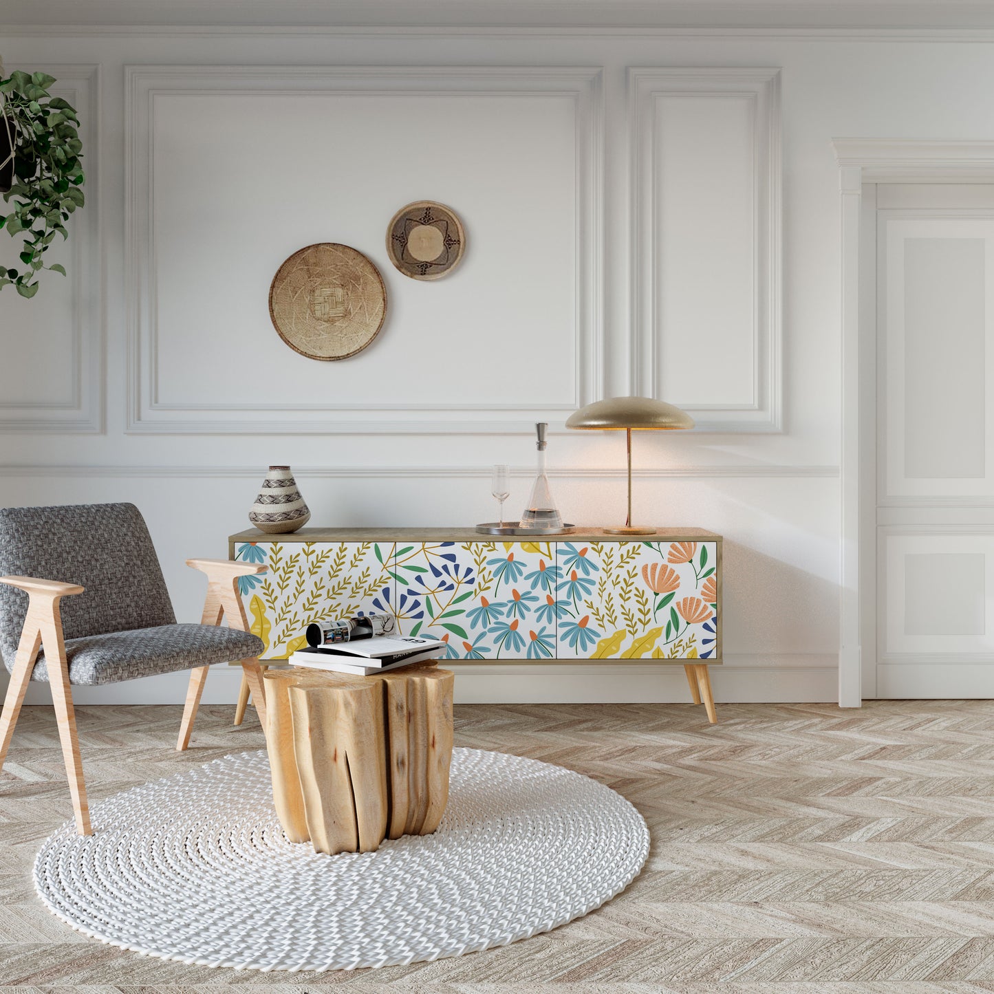 HELLO SPRING Mueble de TV de 3 Puertas