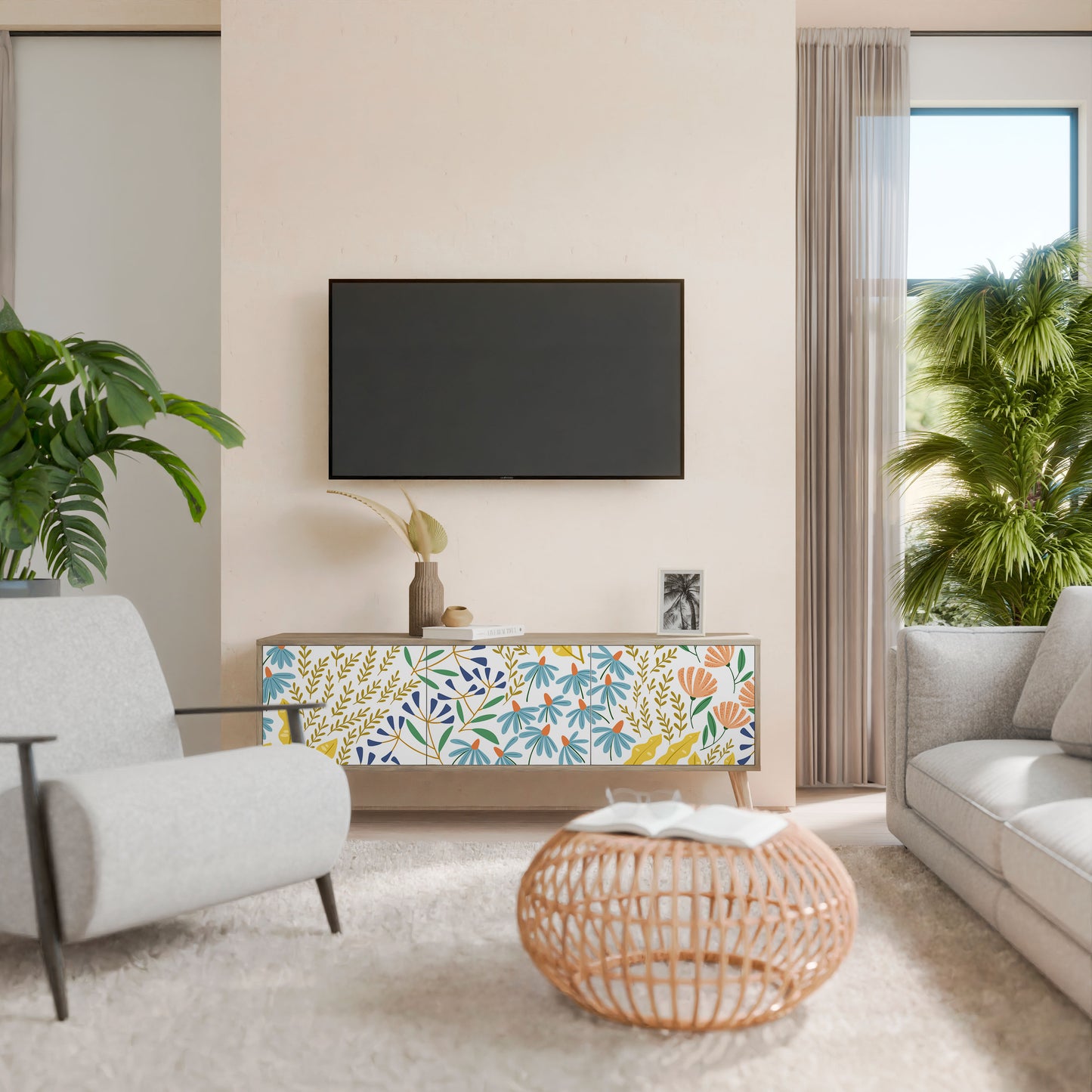 HELLO SPRING Mueble de TV de 3 Puertas