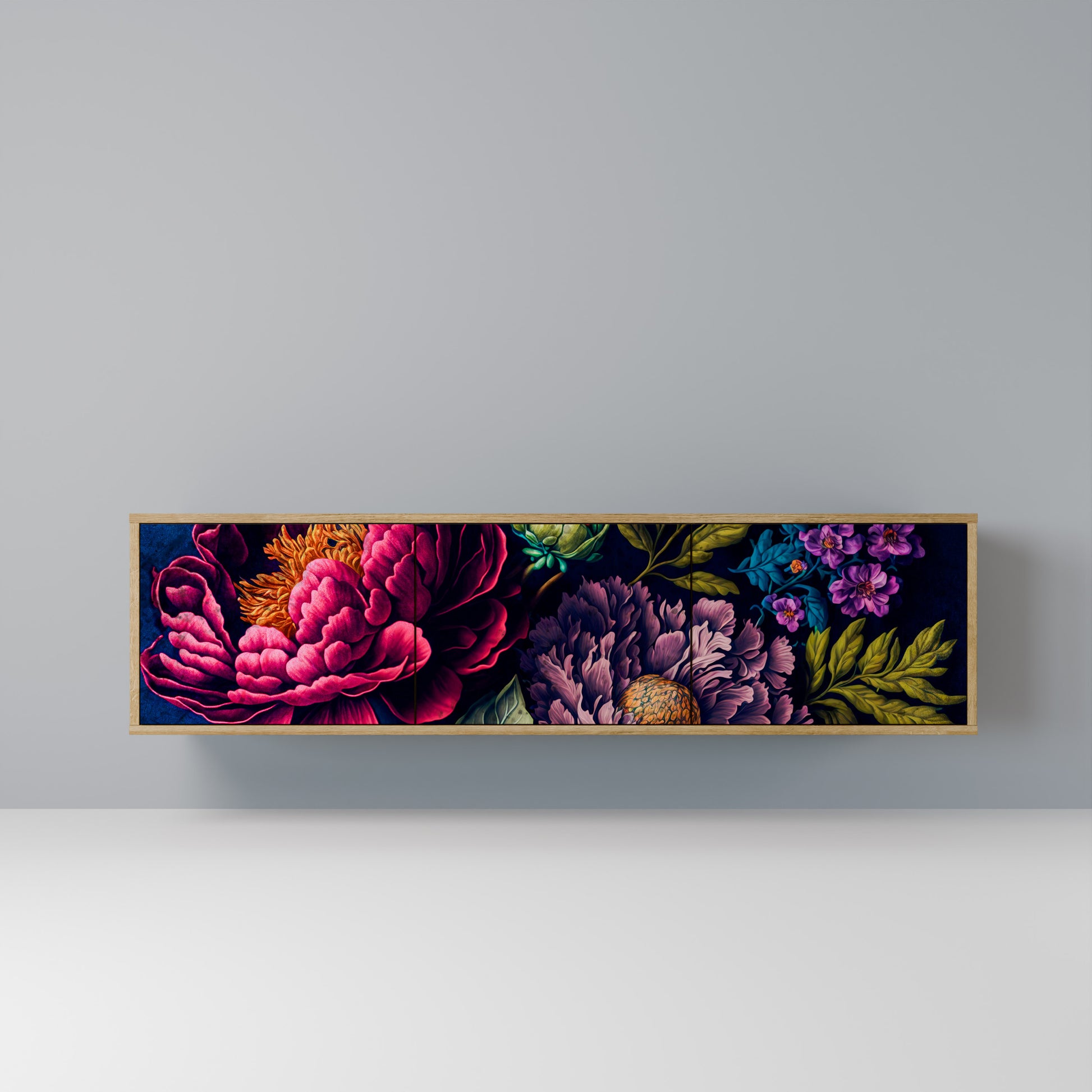 BLOOMING ELEGANCE 3-Door TV Stand in Oak Effect
