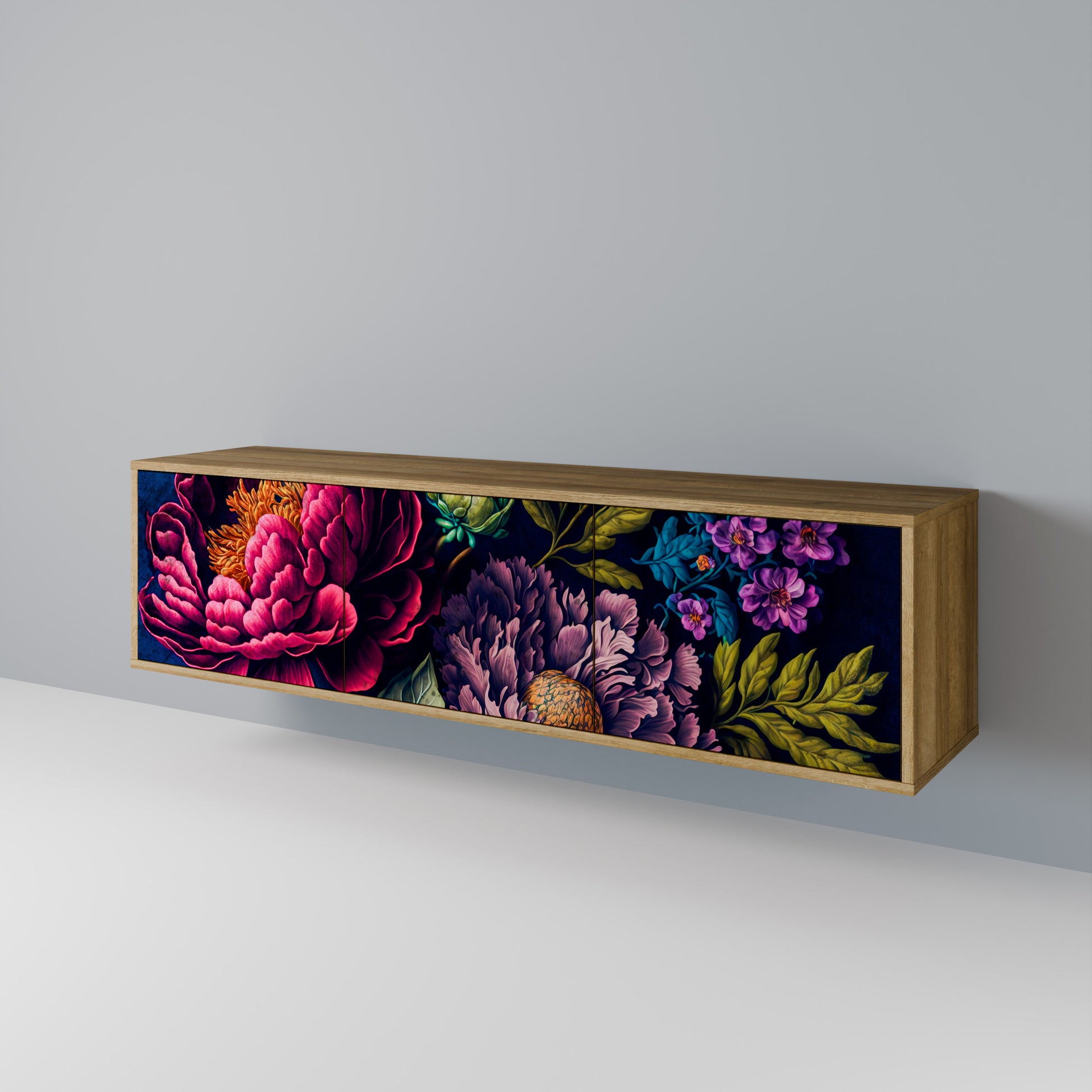 BLOOMING ELEGANCE 3-Door TV Stand in Oak Effect