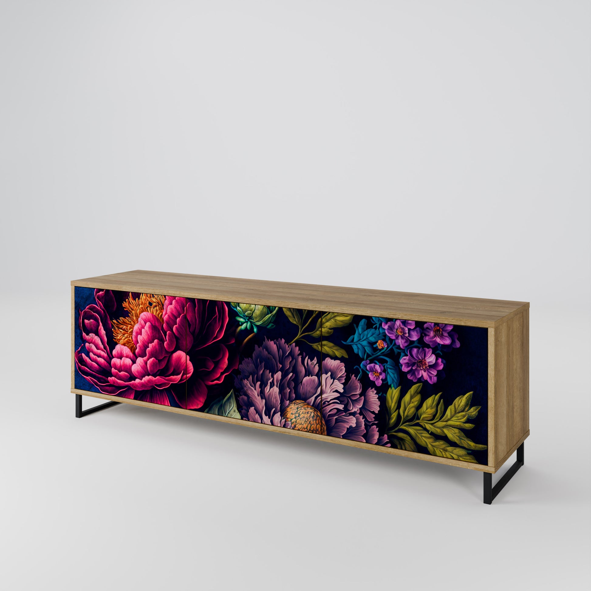 BLOOMING ELEGANCE 3-Door TV Stand in Oak Effect