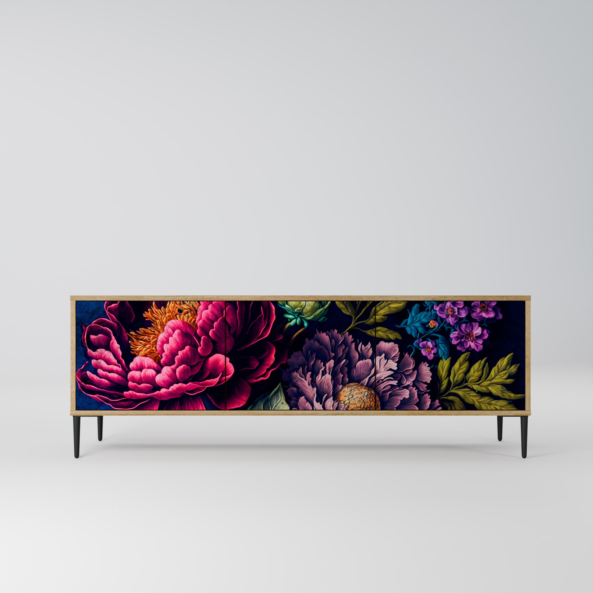 BLOOMING ELEGANCE 3-Door TV Stand in Oak Effect