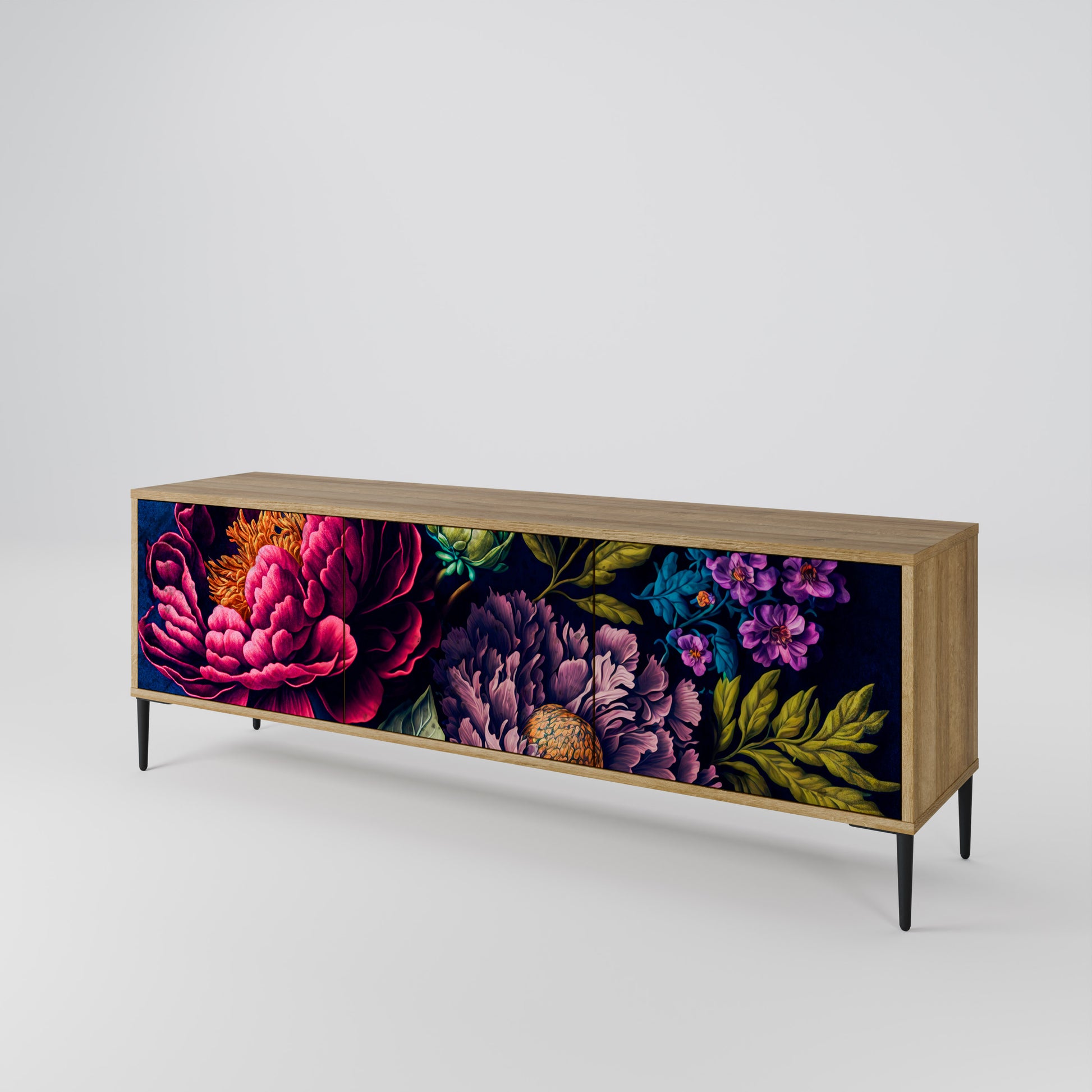 BLOOMING ELEGANCE 3-Door TV Stand in Oak Effect