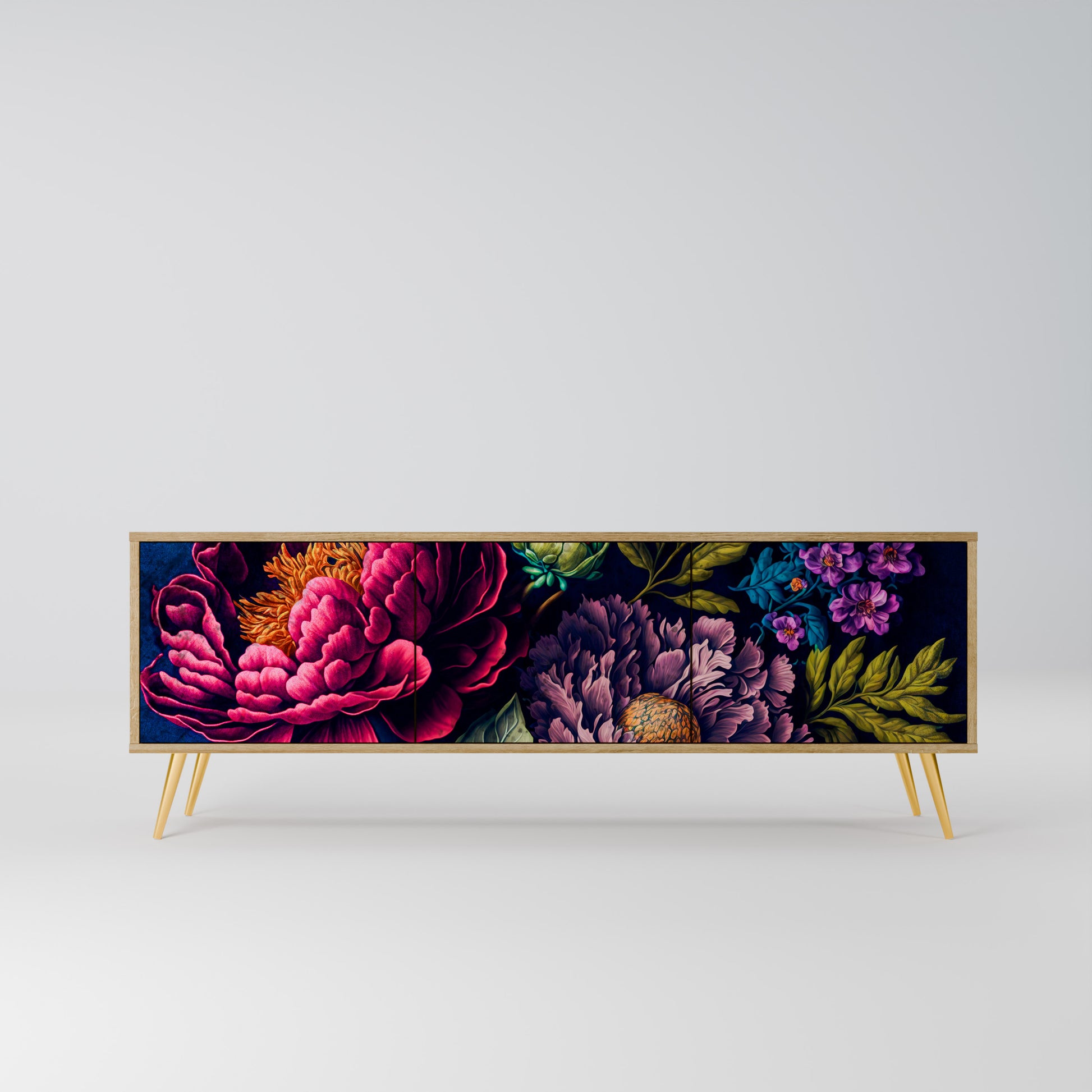 BLOOMING ELEGANCE 3-Door TV Stand in Oak Effect