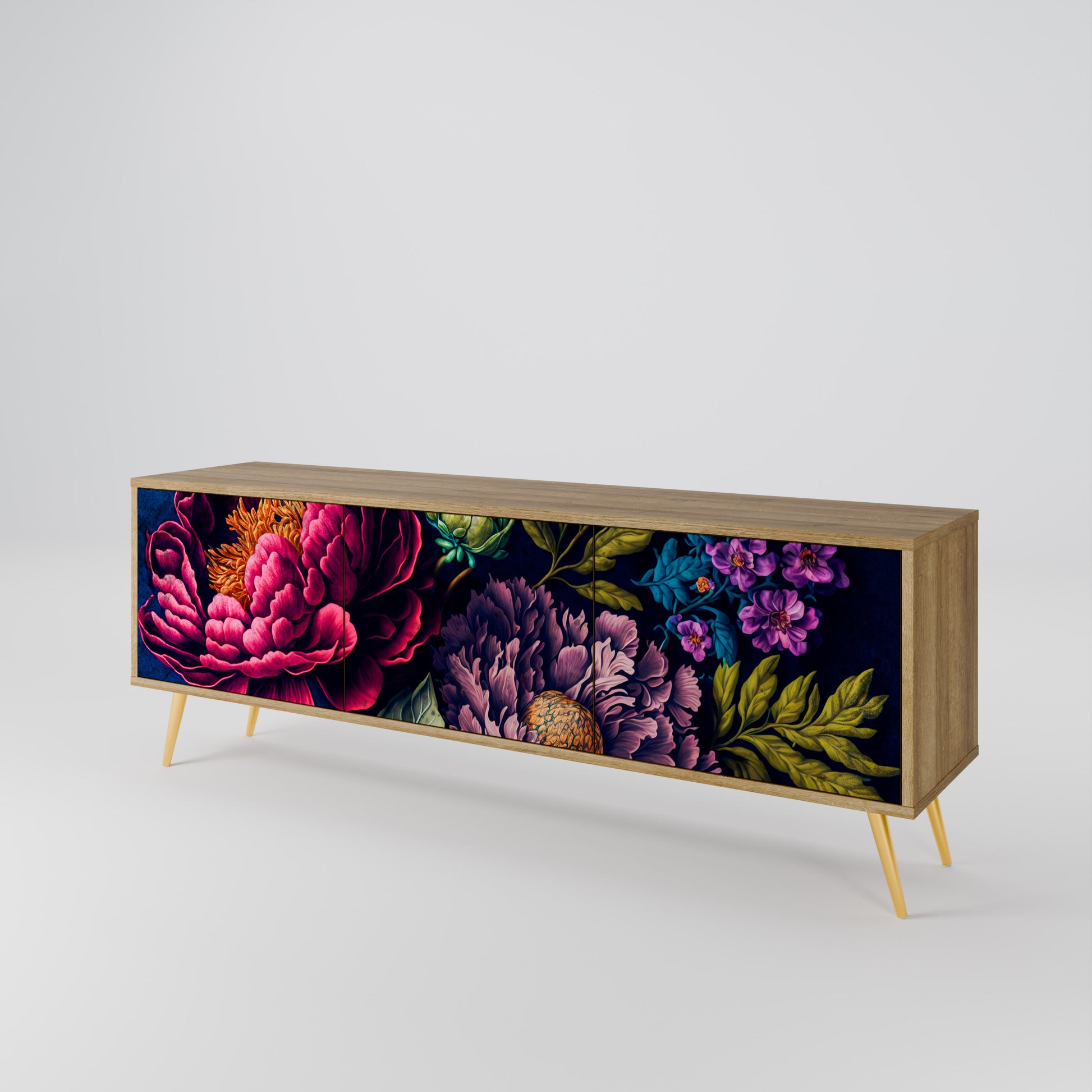 BLOOMING ELEGANCE 3-Door TV Stand in Oak Effect