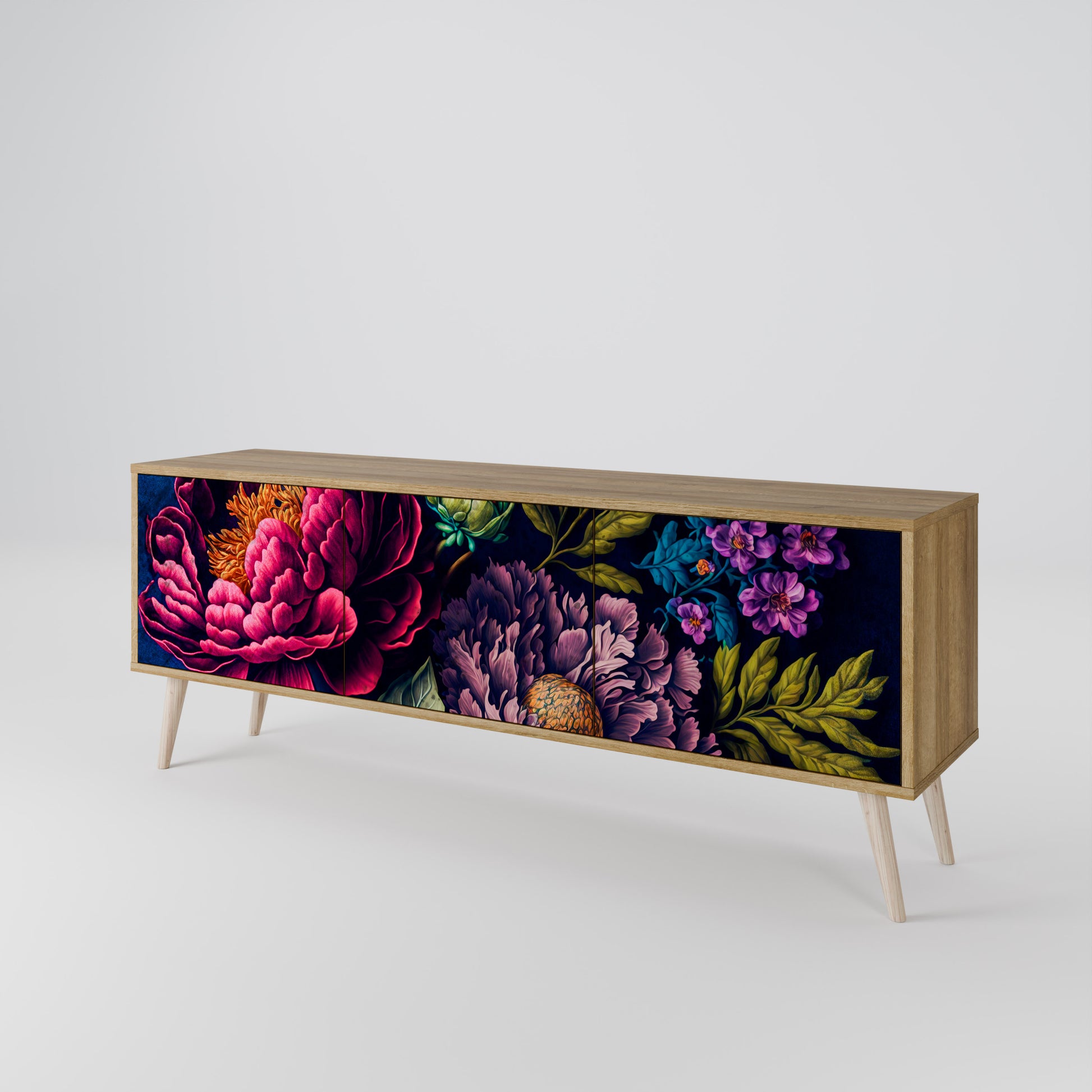 BLOOMING ELEGANCE 3-Door TV Stand in Oak Effect