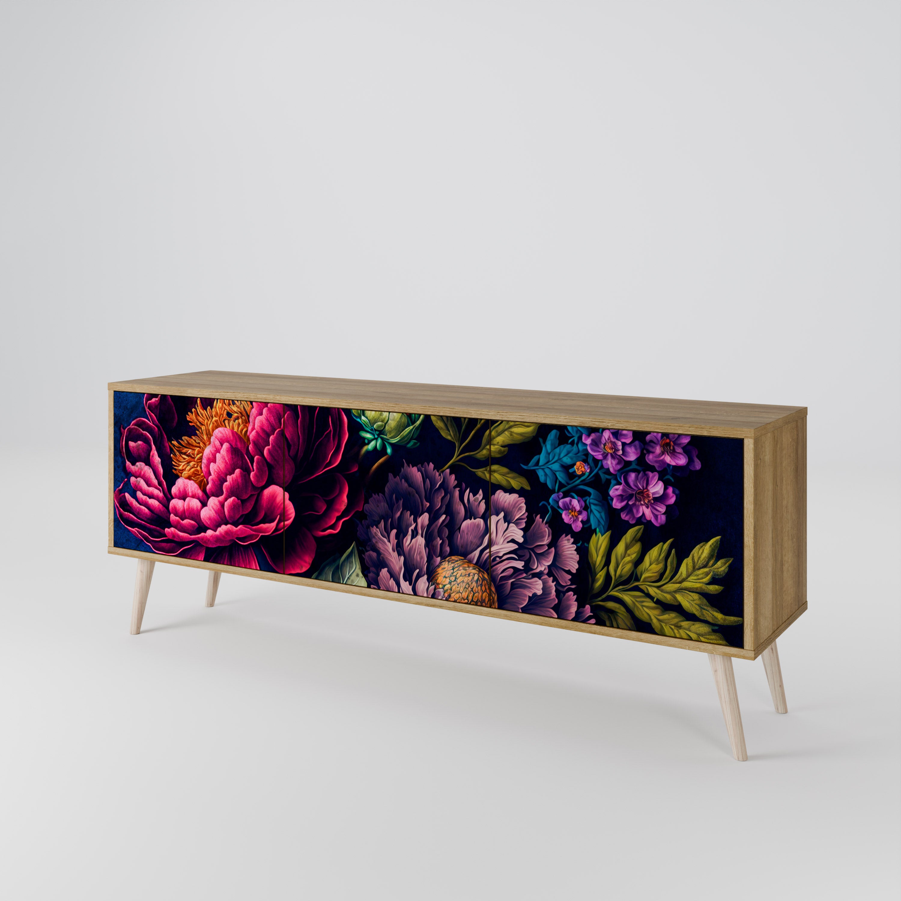 BLOOMING ELEGANCE 3-Door TV Stand in Oak Effect