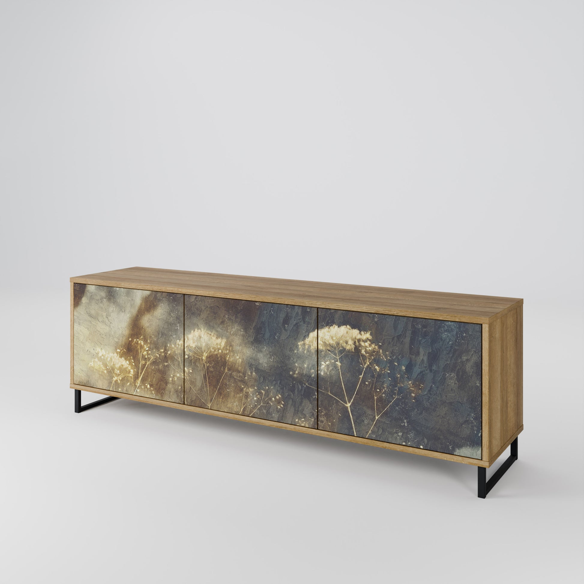 GENTLE POWER 3-Door TV Stand in Oak Effect