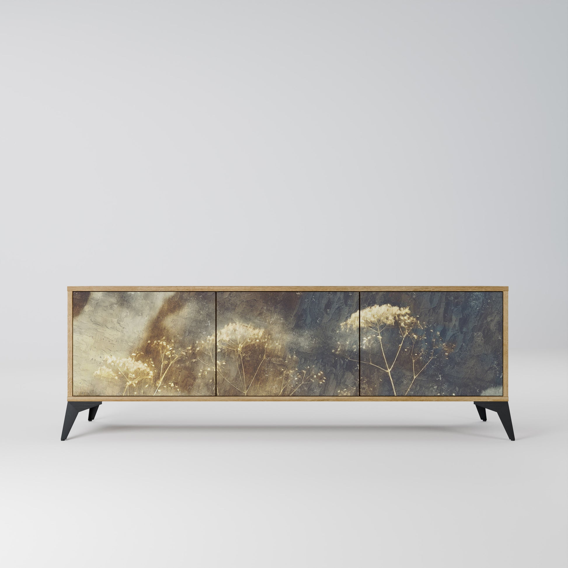 GENTLE POWER 3-Door TV Stand in Oak Effect
