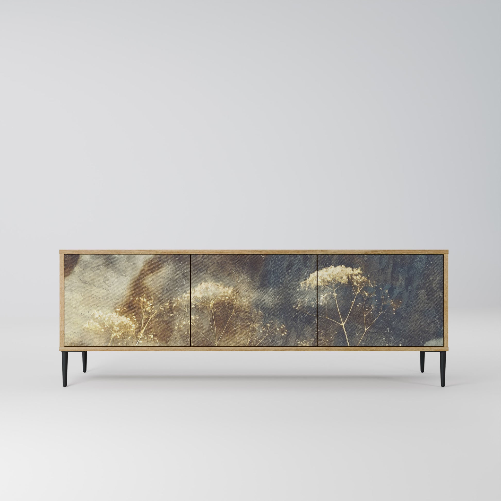 GENTLE POWER 3-Door TV Stand in Oak Effect