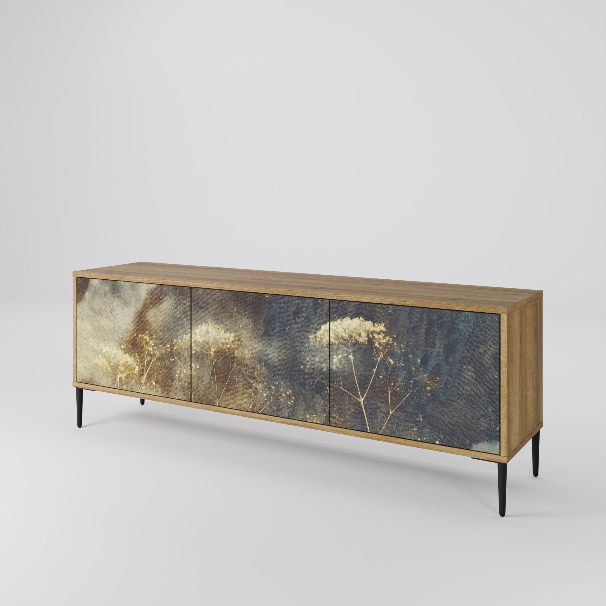 GENTLE POWER 3-Door TV Stand in Oak Effect