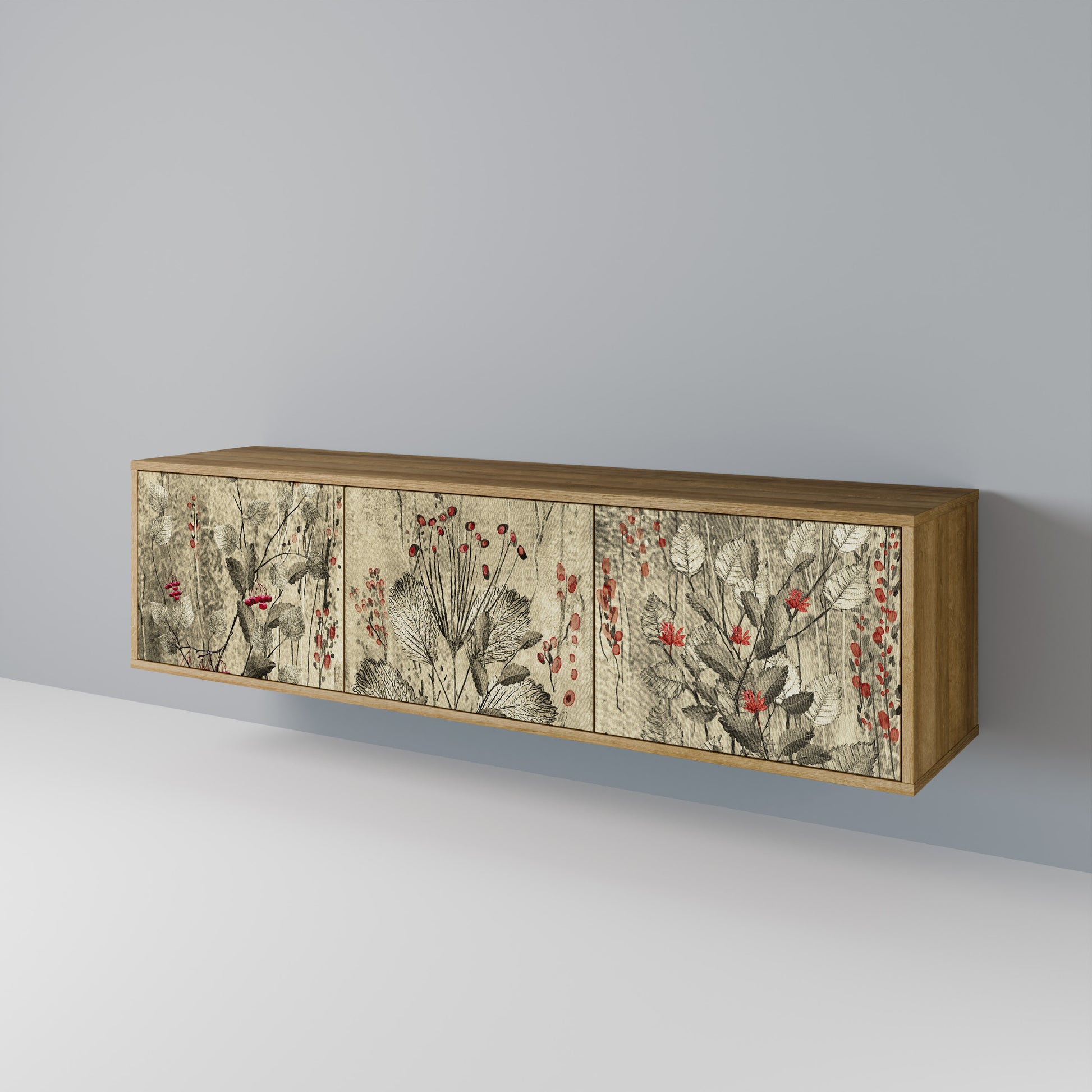 HERBAL GRACE 3-Door TV Stand in Oak Effect