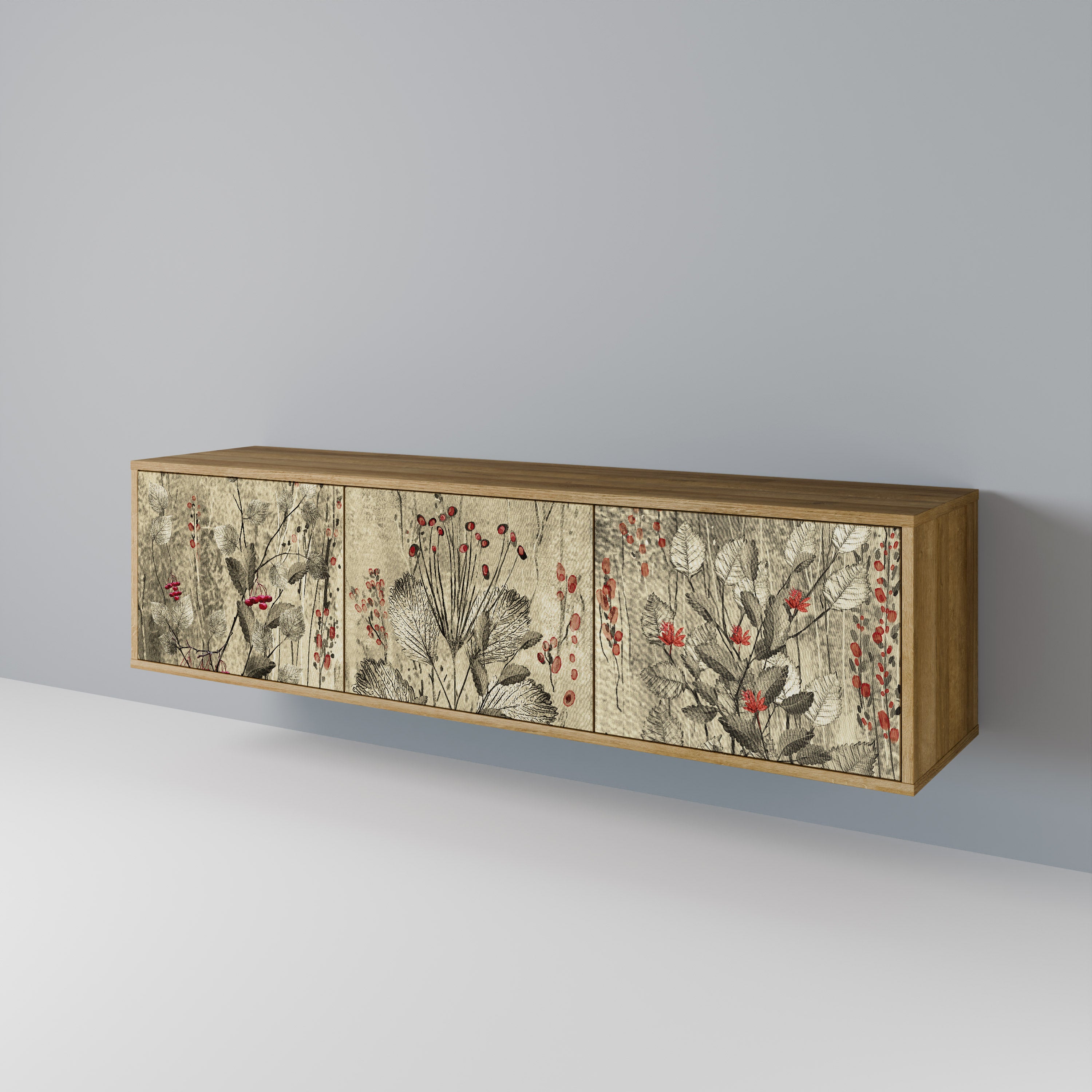 HERBAL GRACE 3-Door TV Stand in Oak Effect
