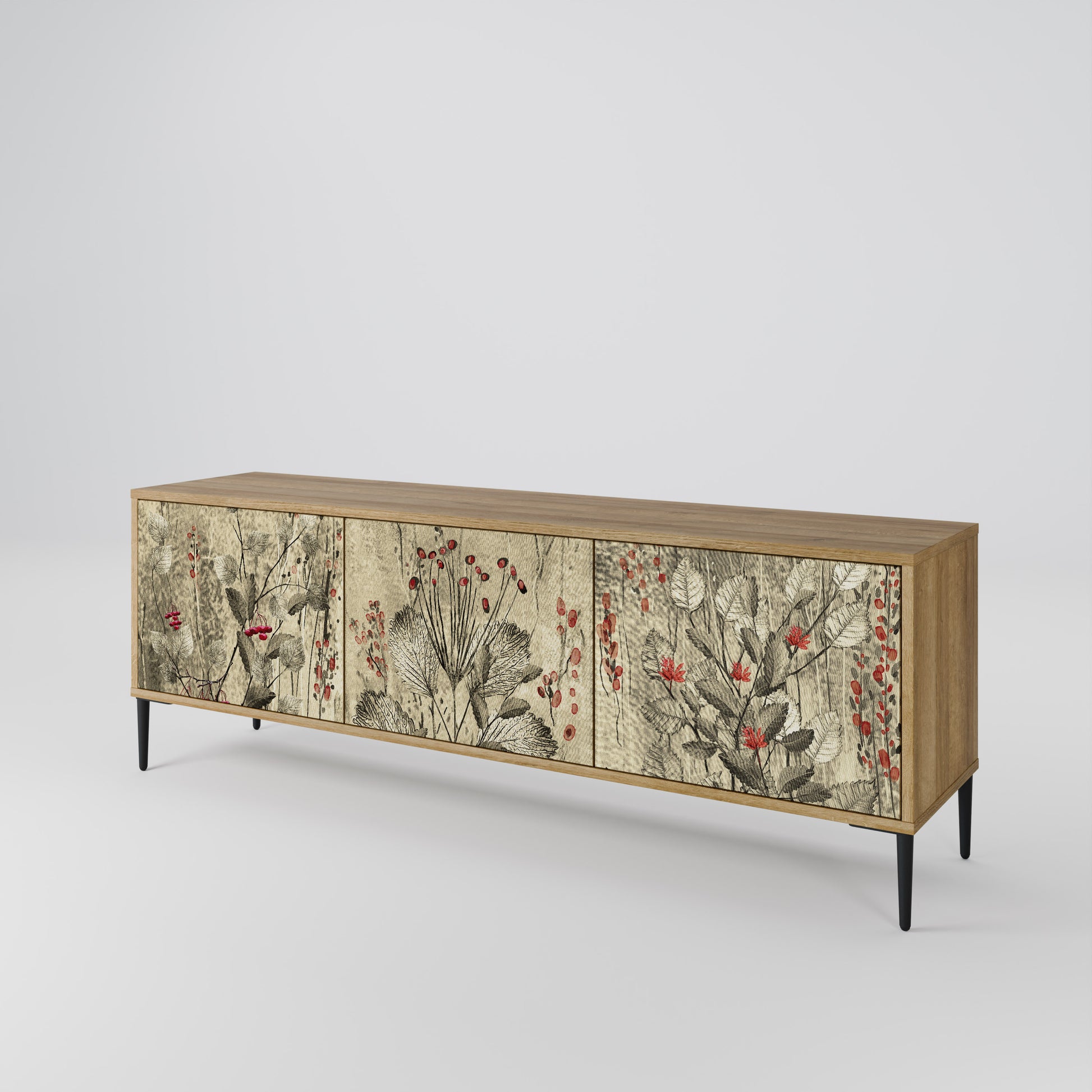 HERBAL GRACE 3-Door TV Stand in Oak Effect
