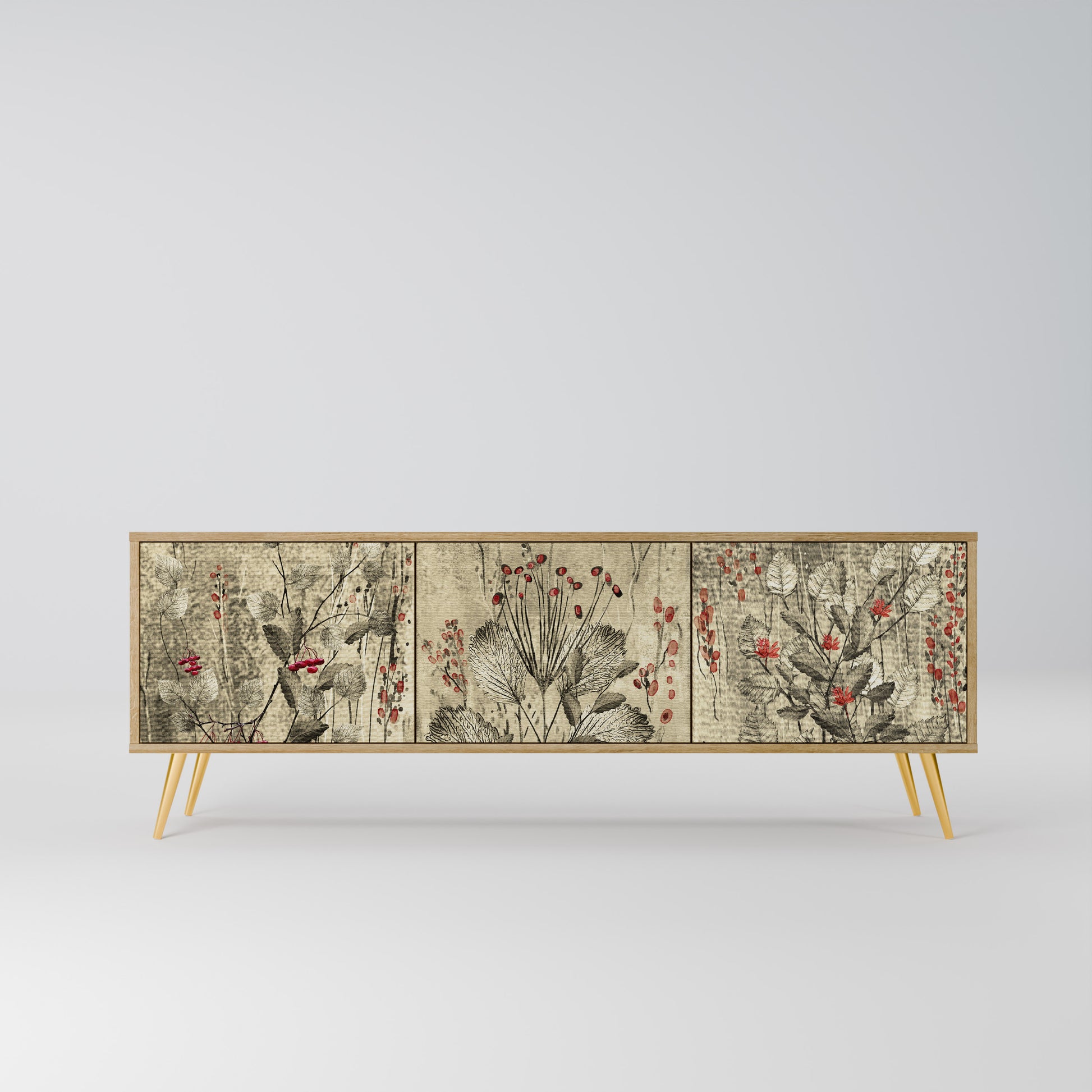 HERBAL GRACE 3-Door TV Stand in Oak Effect