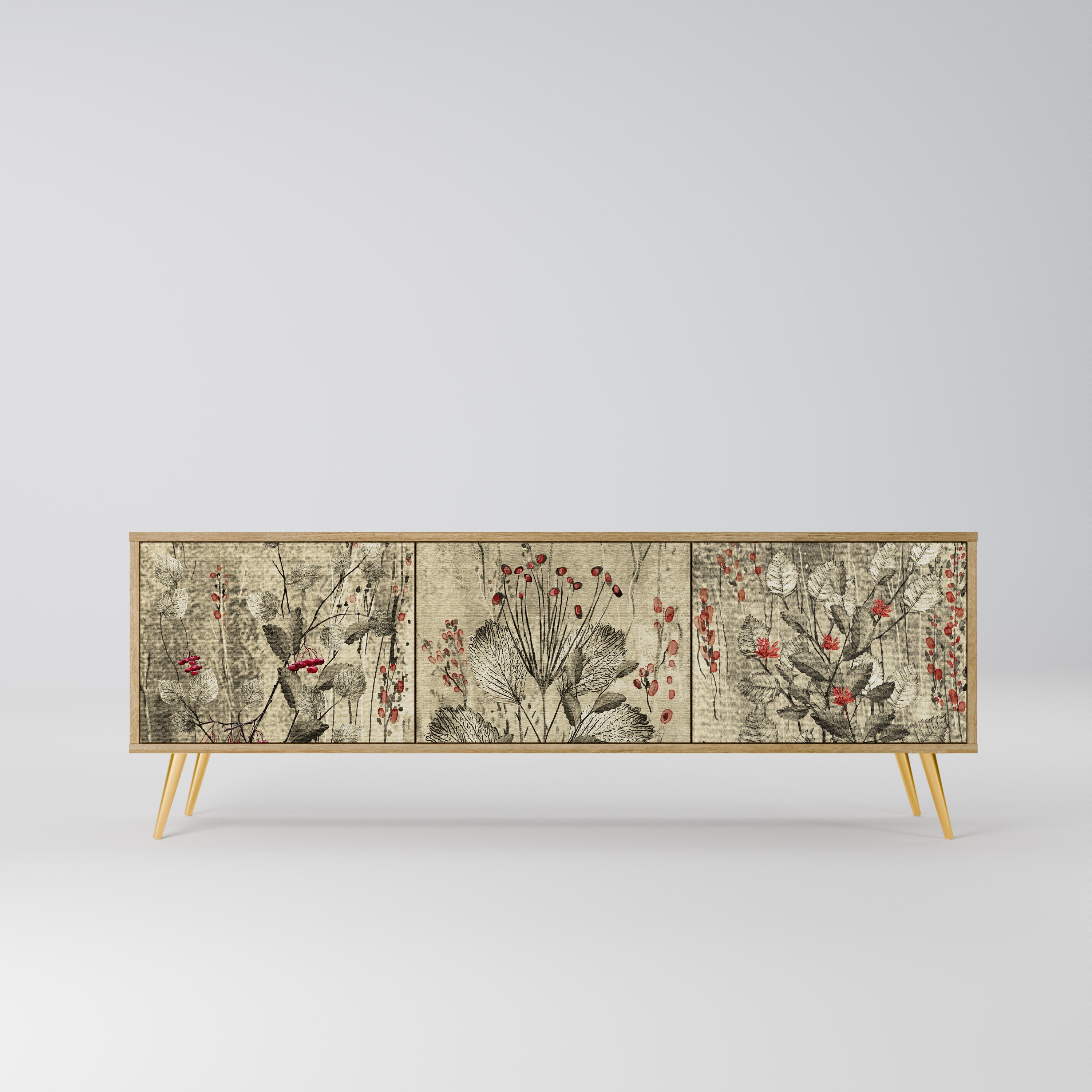 HERBAL GRACE 3-Door TV Stand in Oak Effect