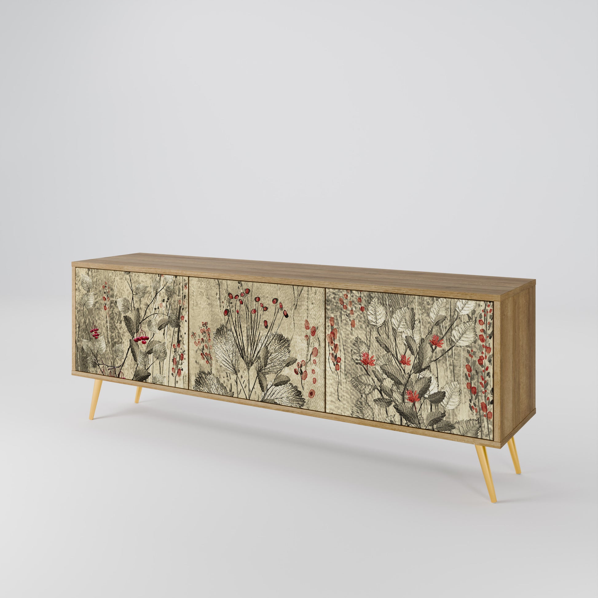 HERBAL GRACE 3-Door TV Stand in Oak Effect