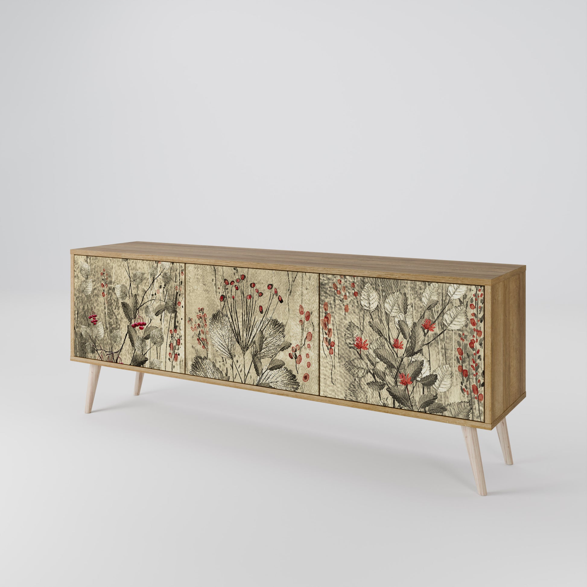 HERBAL GRACE 3-Door TV Stand in Oak Effect