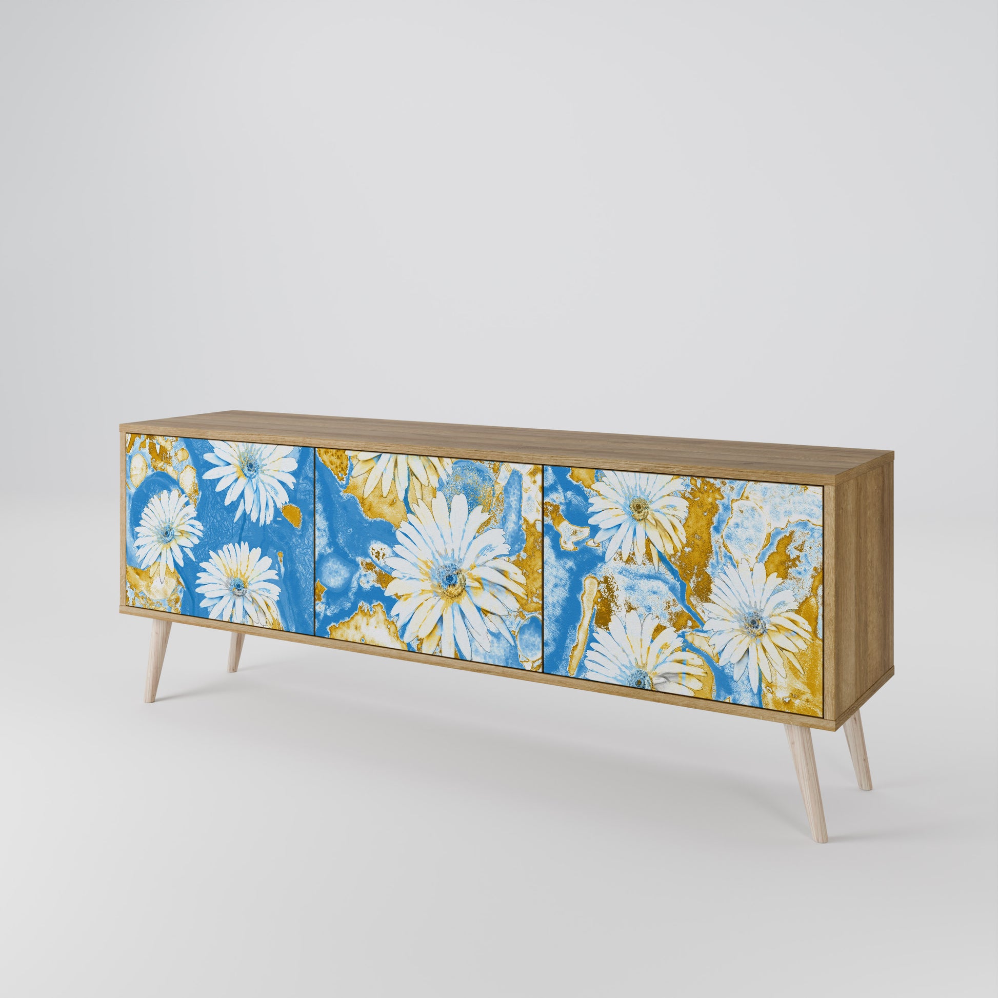 DAISY LUXE 3-Door TV Stand in Oak Effect