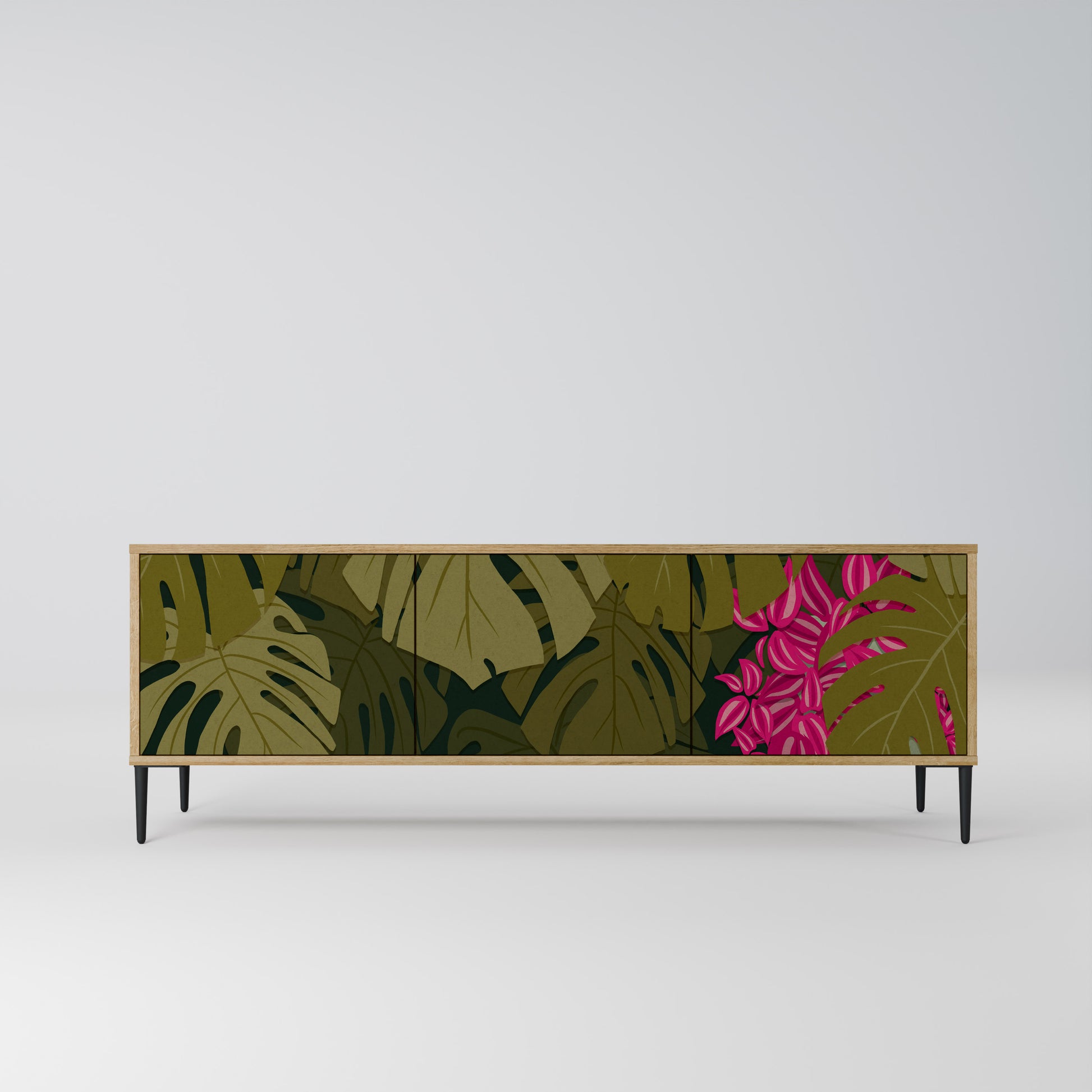 TROPICAL BEAUTY 3-Door TV Stand in Oak Effect