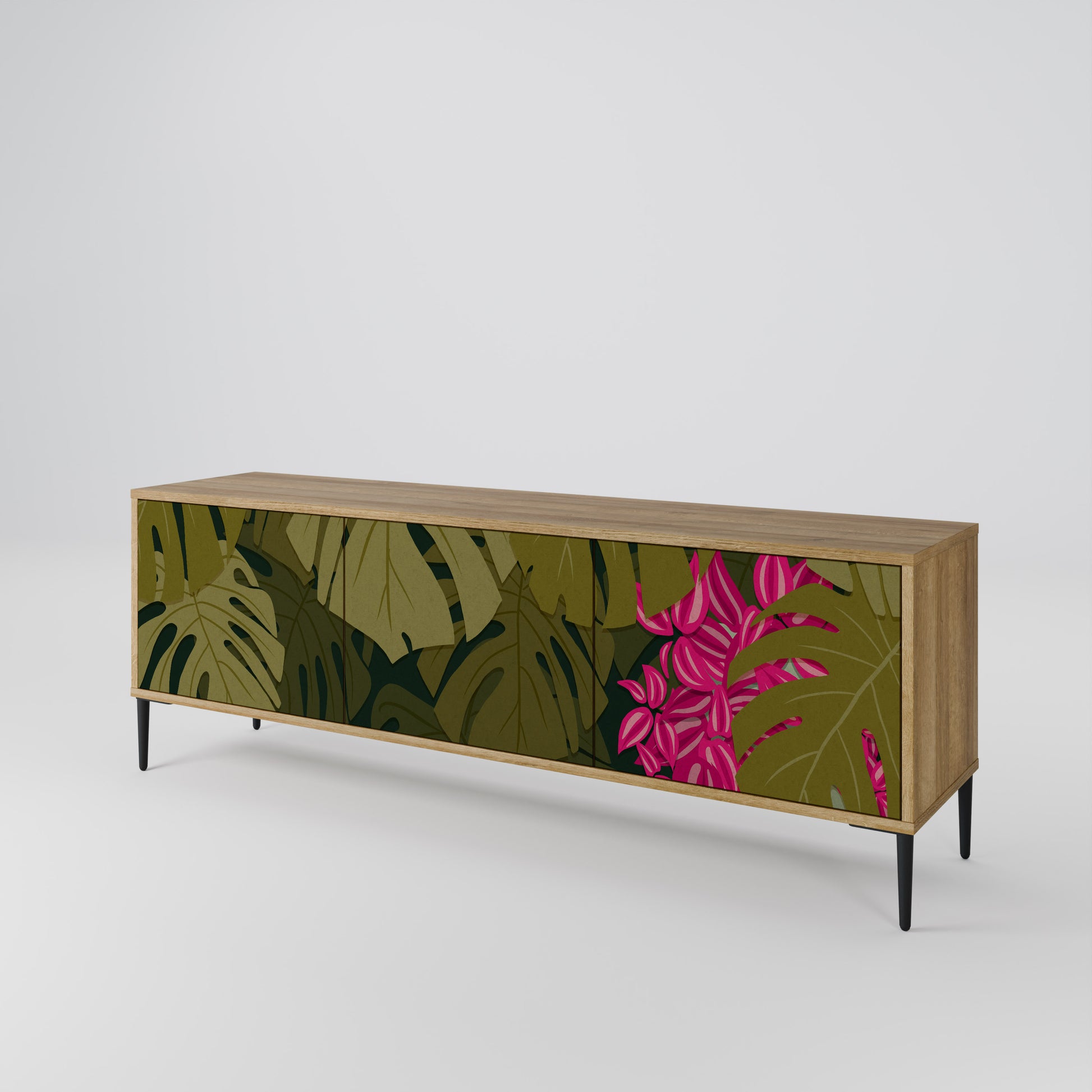 TROPICAL BEAUTY 3-Door TV Stand in Oak Effect