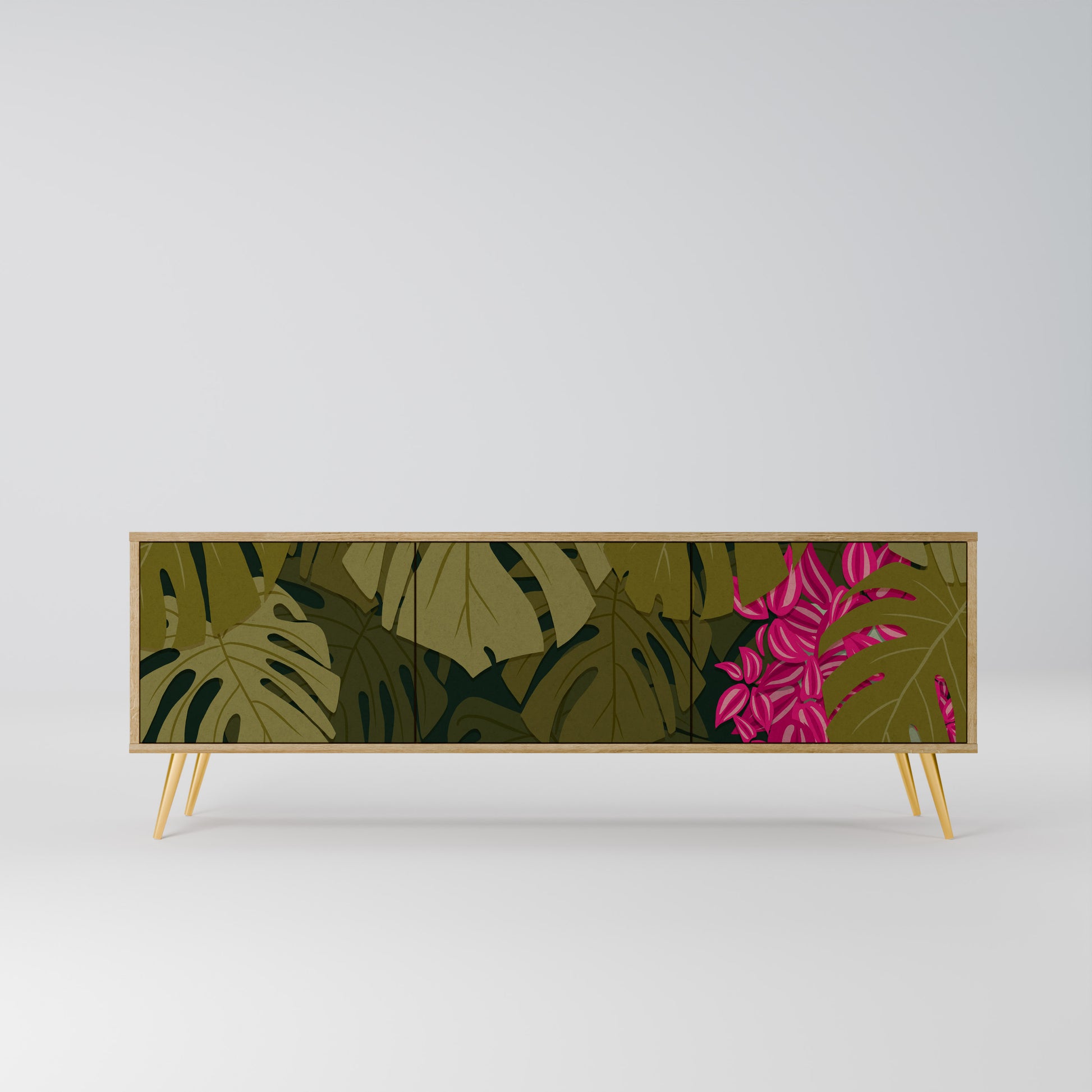 TROPICAL BEAUTY 3-Door TV Stand in Oak Effect