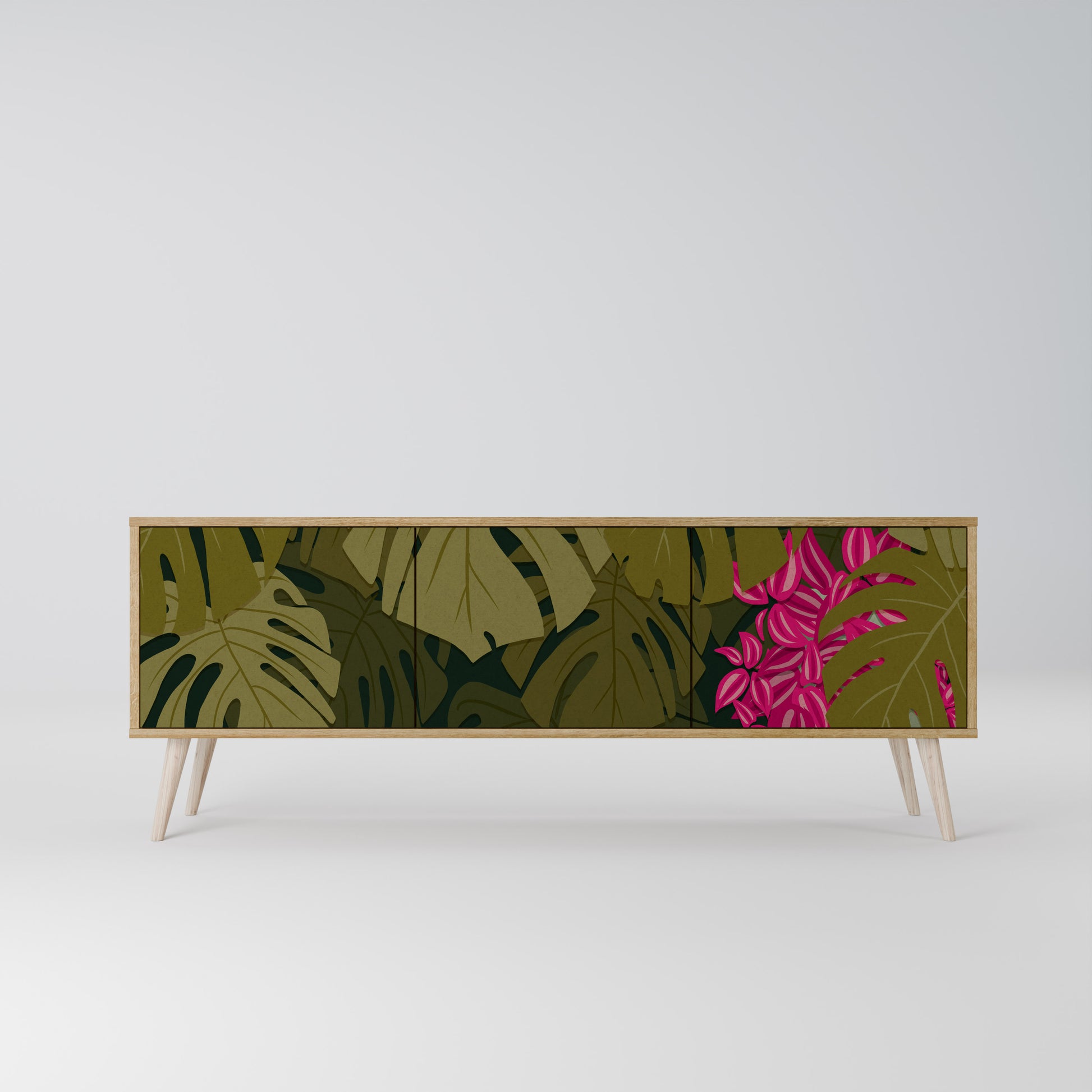 TROPICAL BEAUTY 3-Door TV Stand in Oak Effect