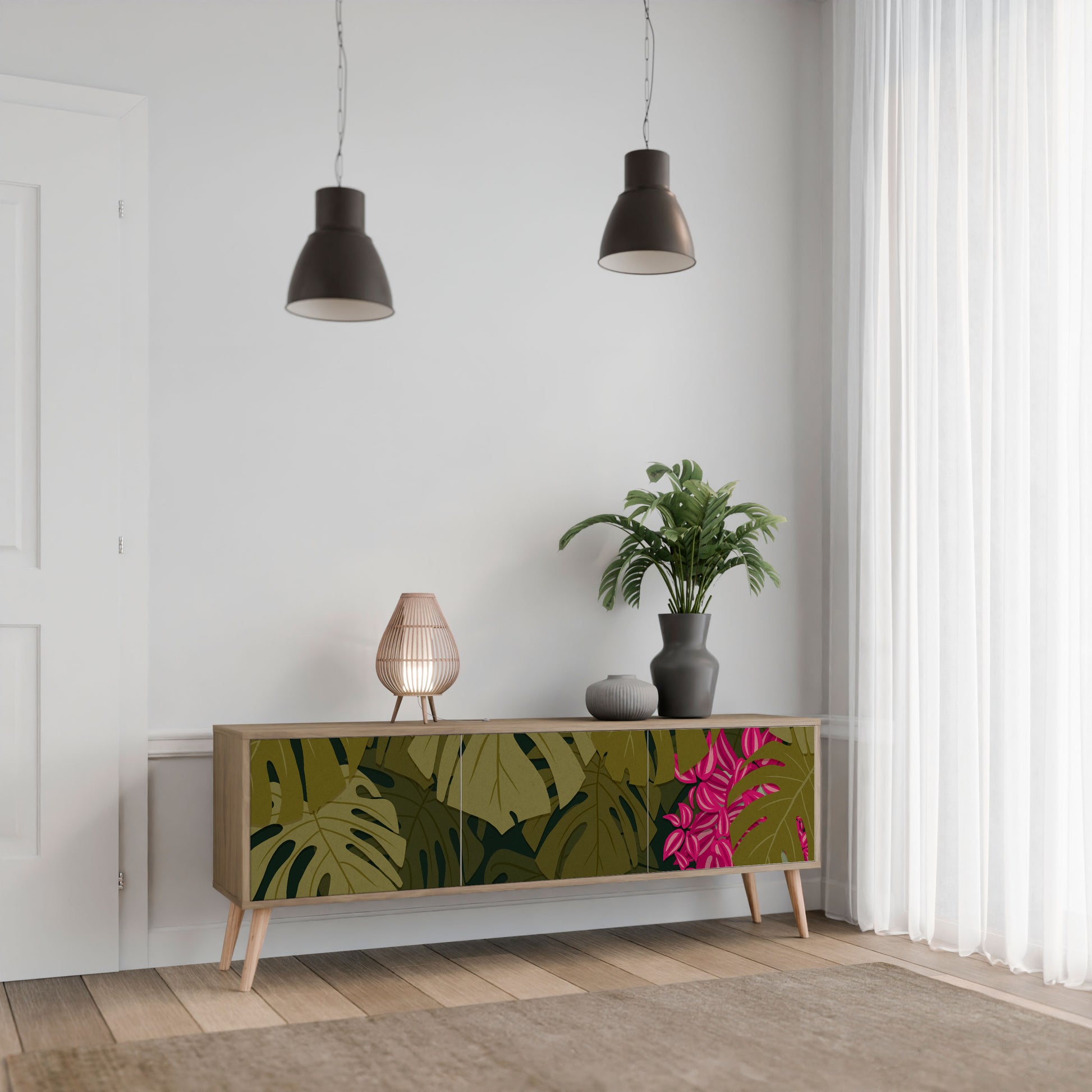 TROPICAL BEAUTY 3-Door TV Stand in Oak Effect