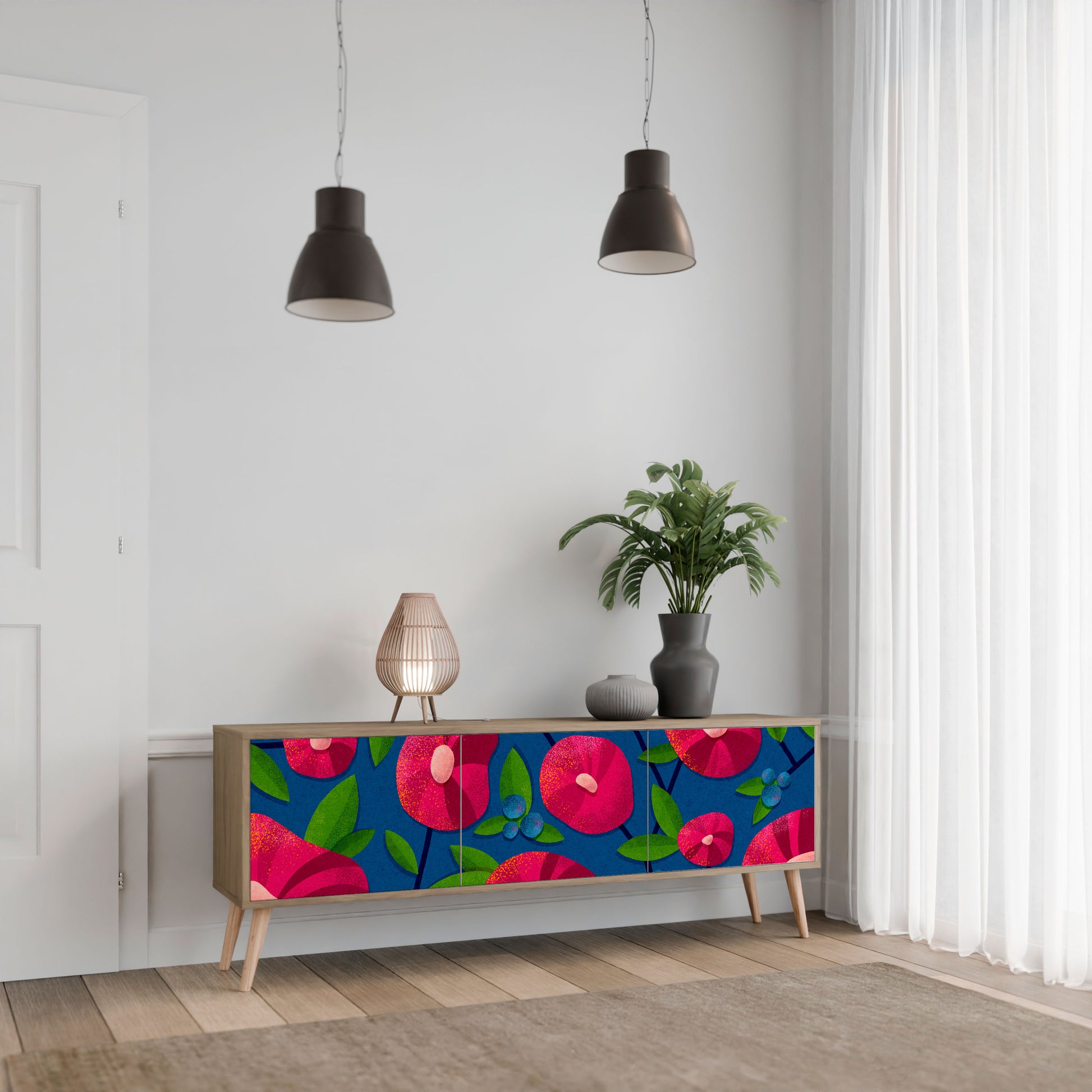SPRING THOUGHTS 3-Door TV Stand in Oak Effect