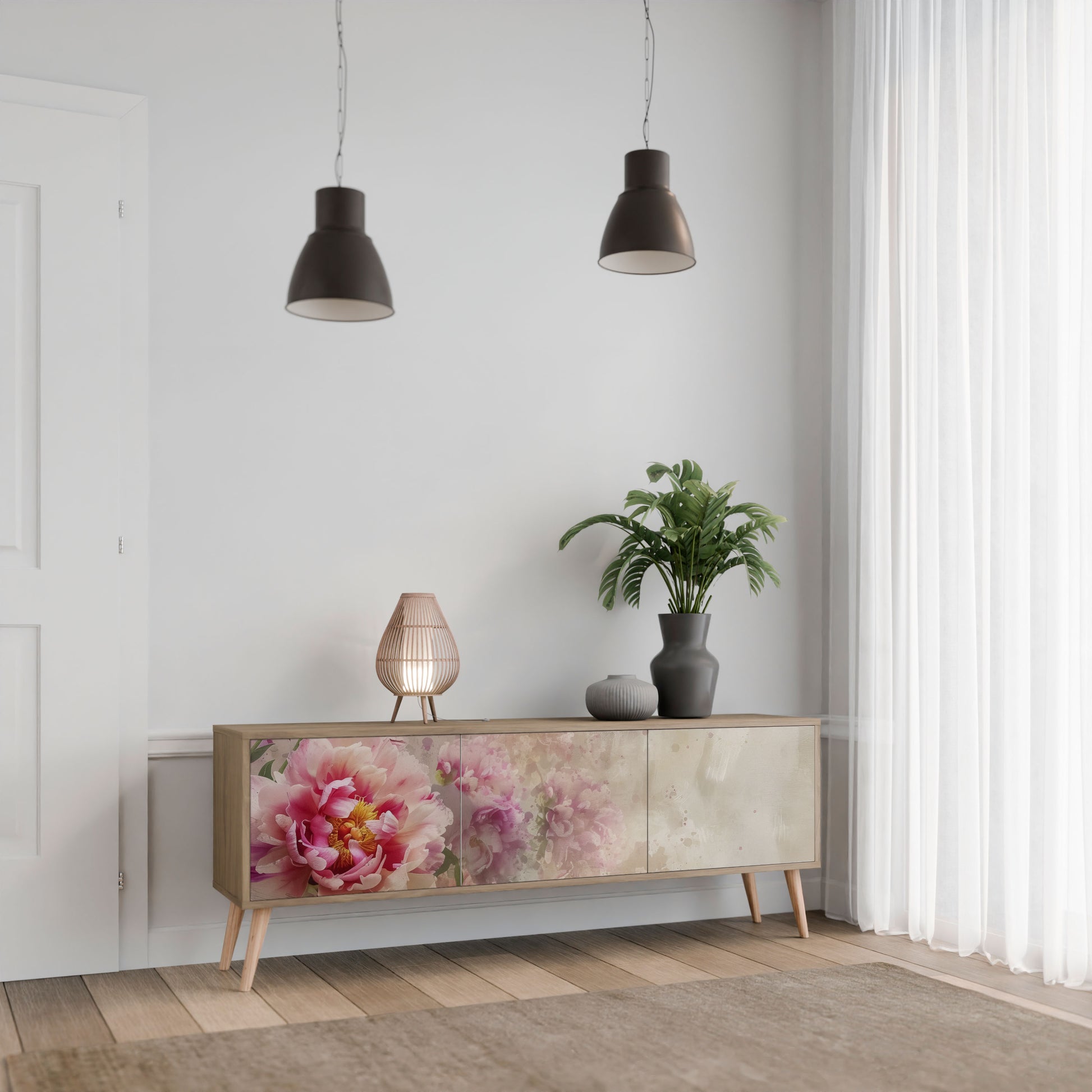 PEONY WHISPER 3-Door TV Stand in Oak Effect