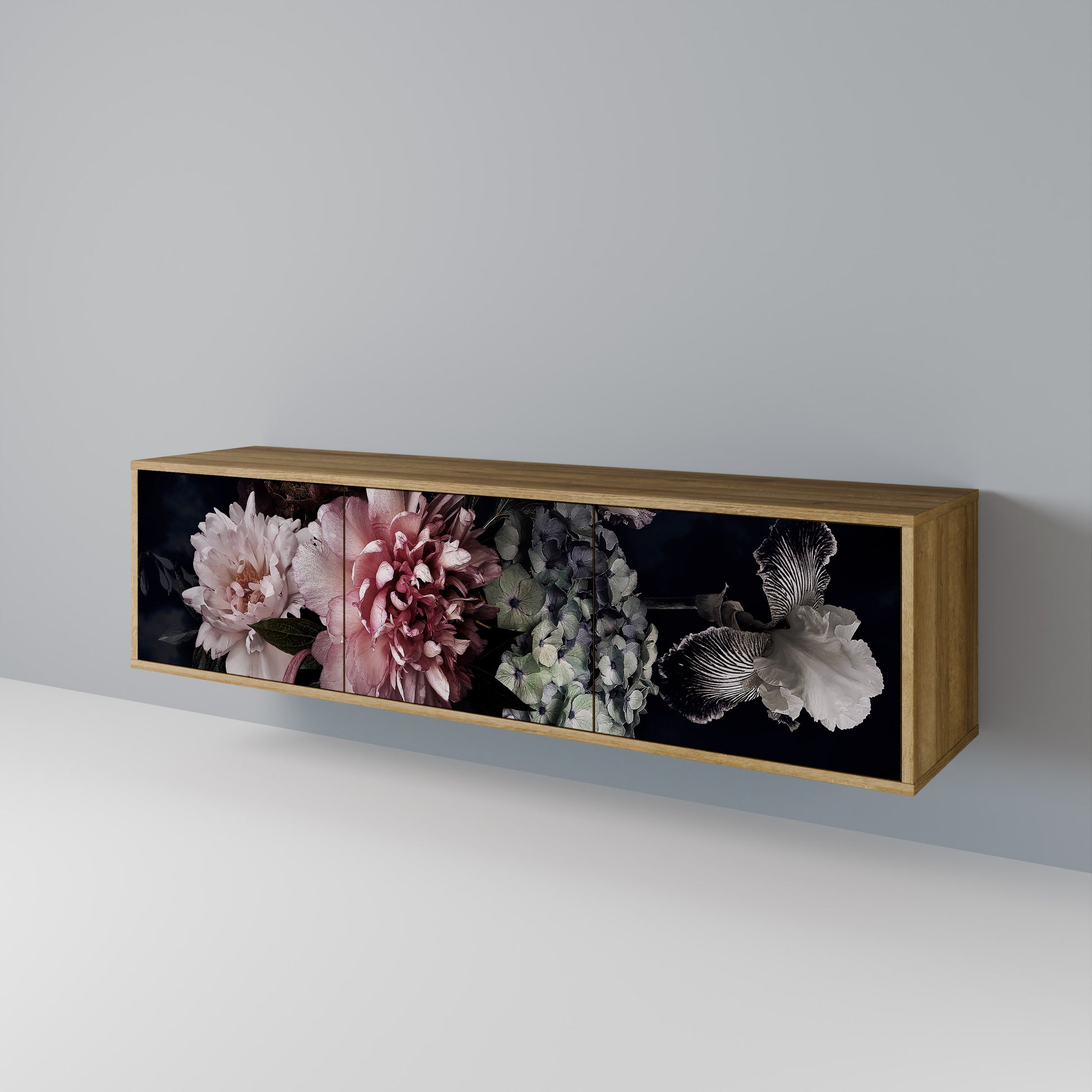 PURE BLOSSOM 3-Door TV Stand in Oak Effect