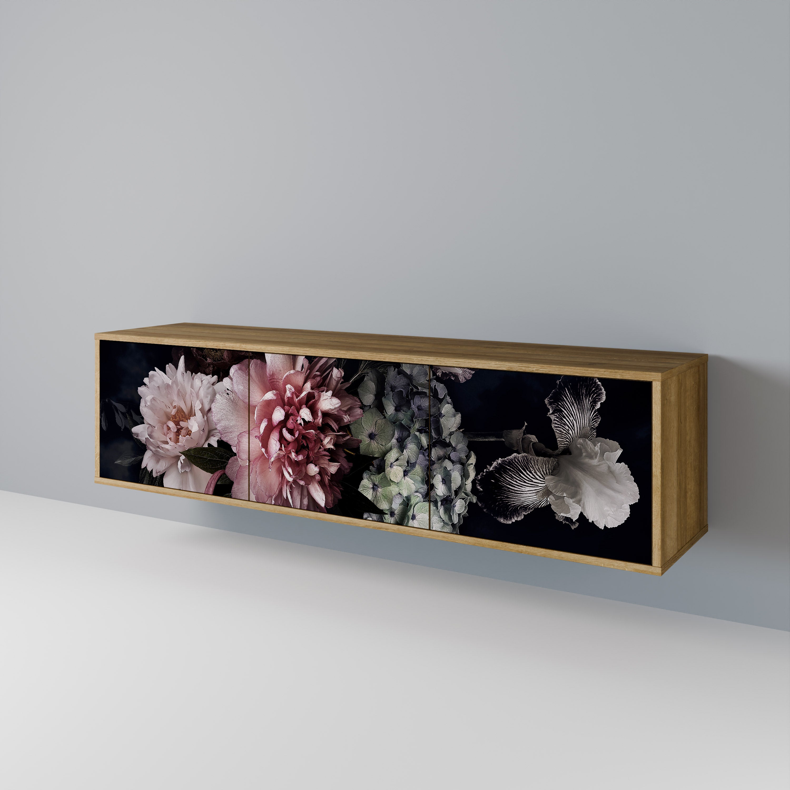 PURE BLOSSOM 3-Door TV Stand in Oak Effect