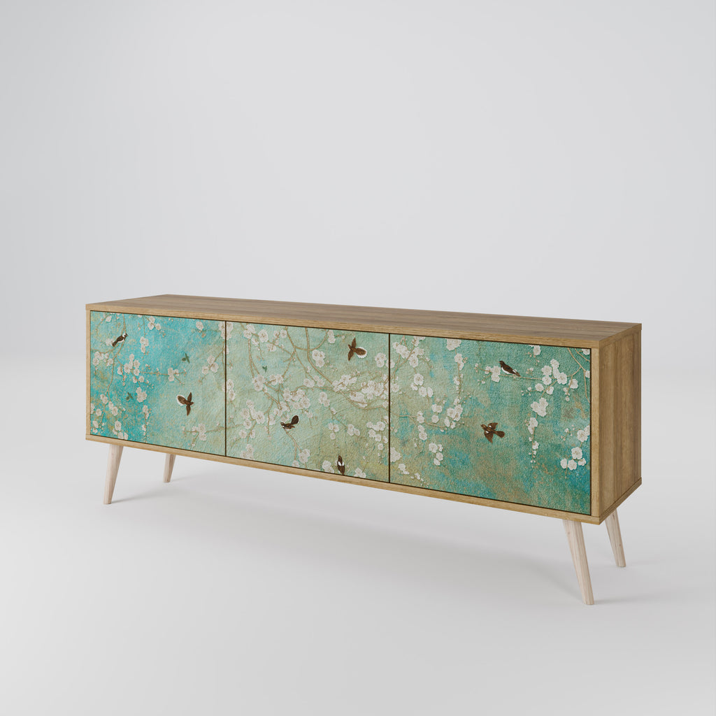 BLOOMING CHARM 3-Door TV Stand in Oak Effect