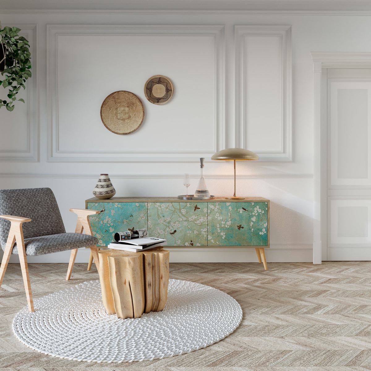 BLOOMING CHARM Mueble de TV de 3 Puertas