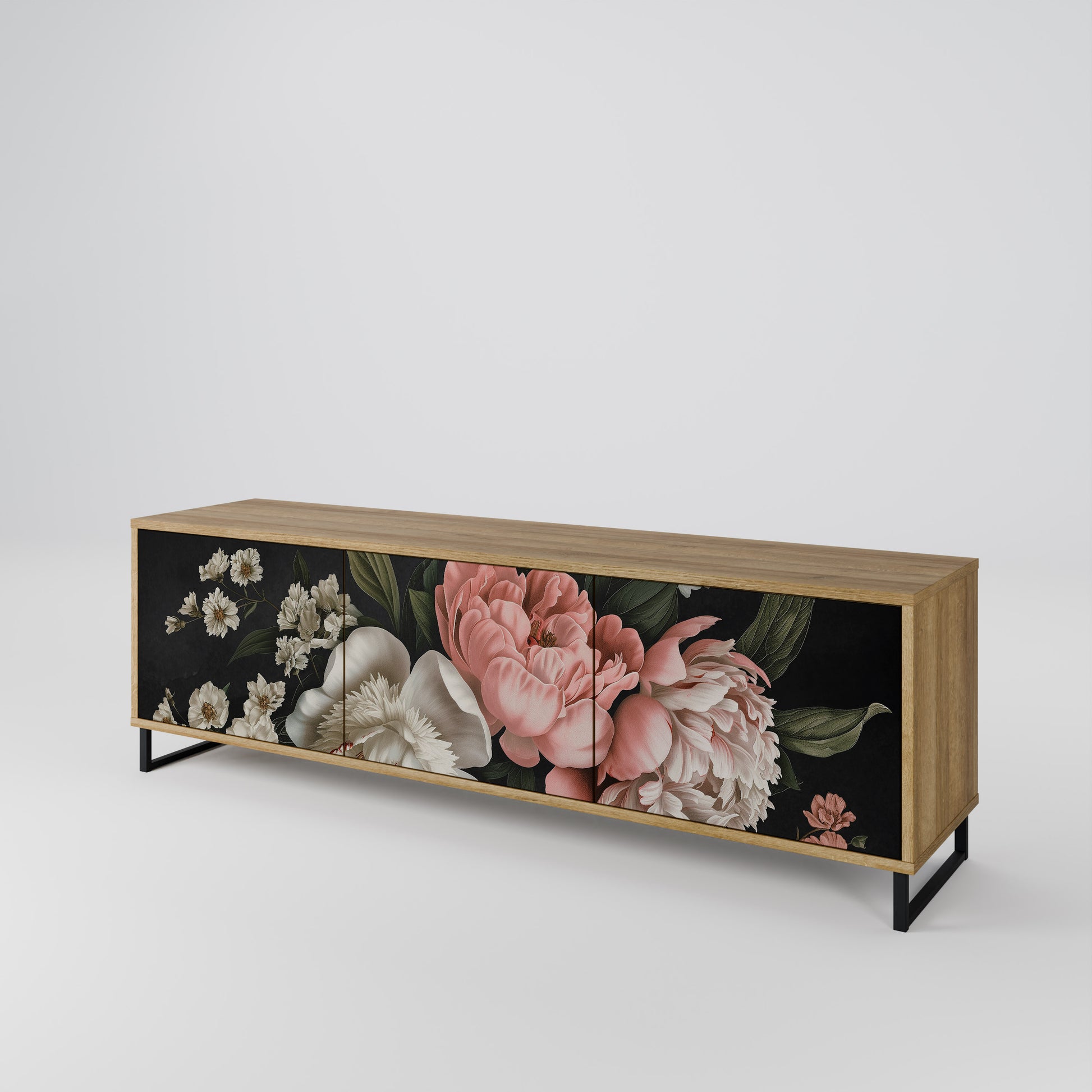 LUSH ELEGANCE 3-Door TV Stand in Oak Effect