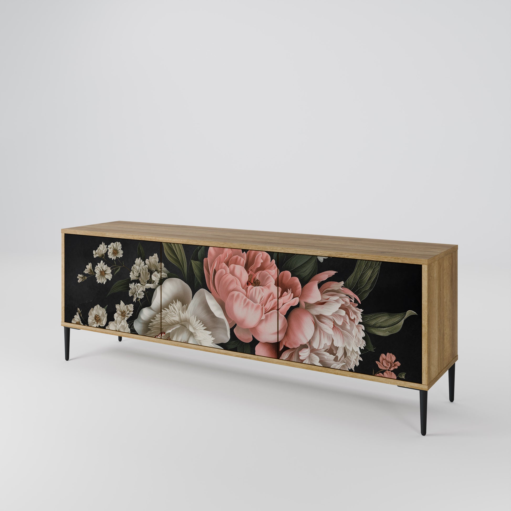 LUSH ELEGANCE 3-Door TV Stand in Oak Effect