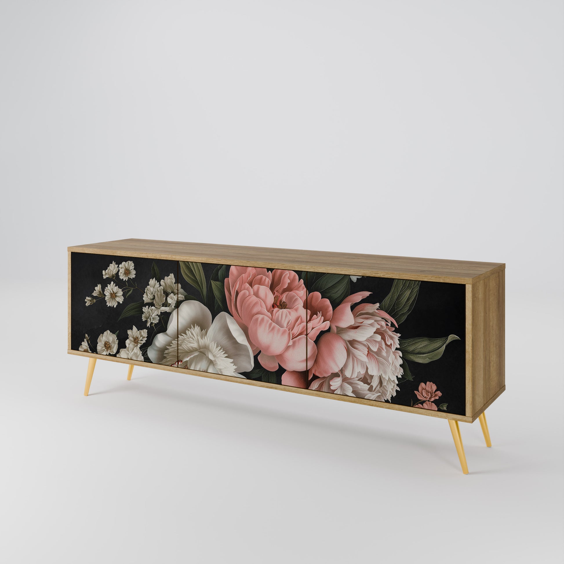 LUSH ELEGANCE 3-Door TV Stand in Oak Effect
