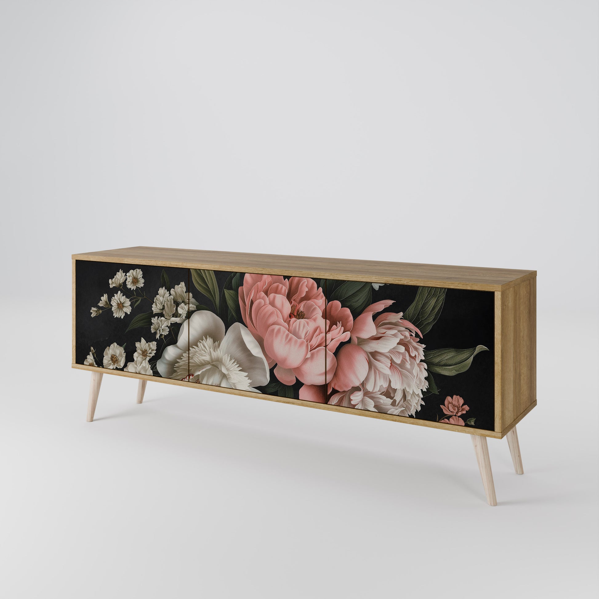 LUSH ELEGANCE 3-Door TV Stand in Oak Effect