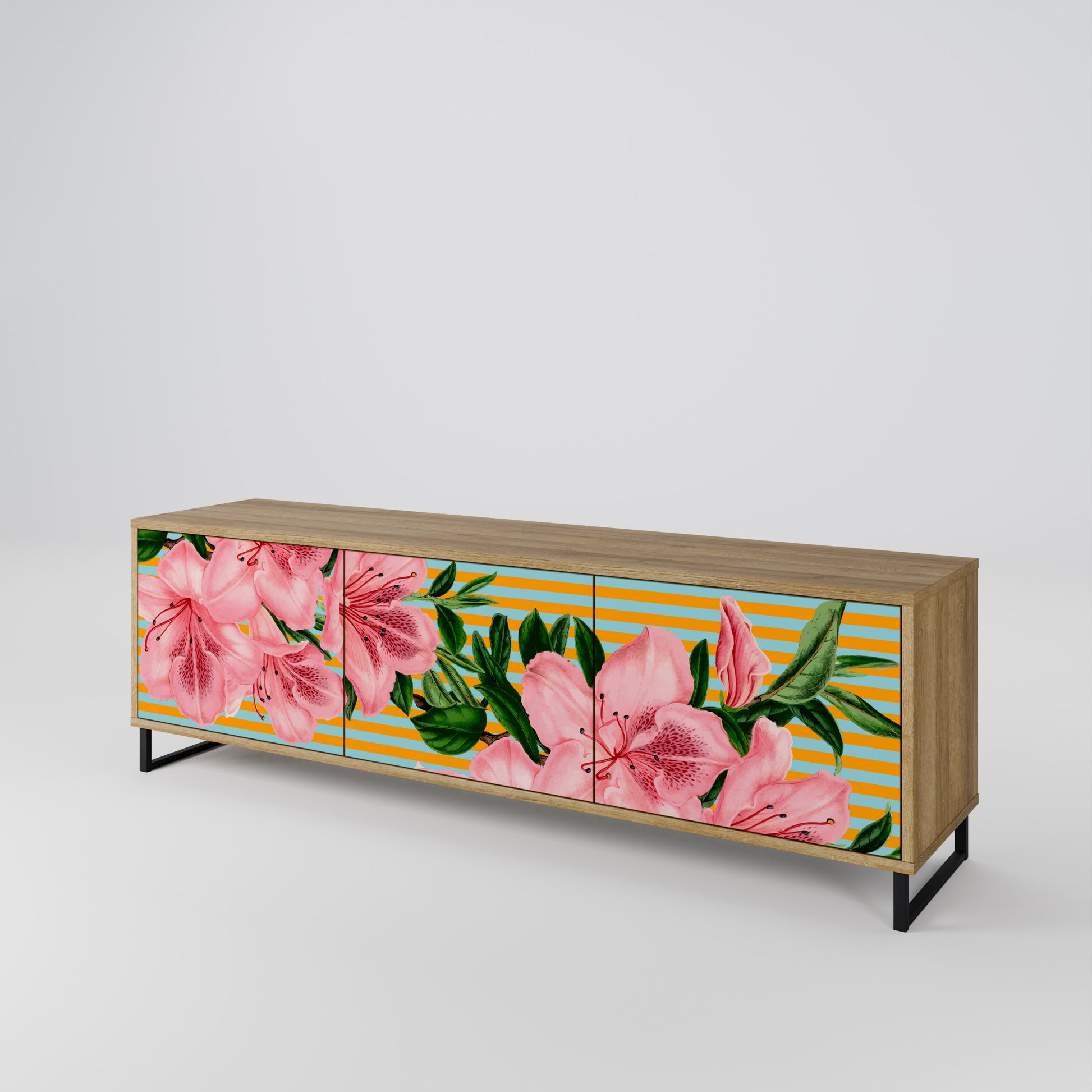 FRAGILE BEAUTY 3-Door TV Stand in Oak Effect