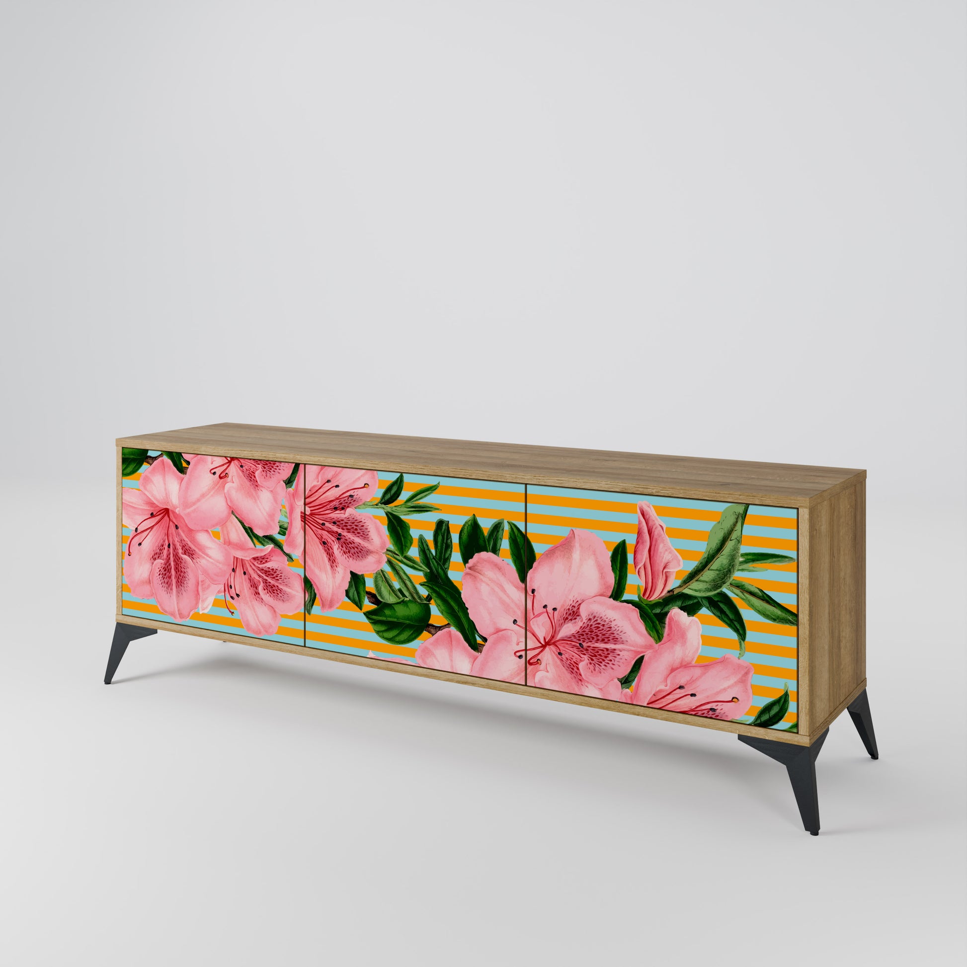 FRAGILE BEAUTY 3-Door TV Stand in Oak Effect