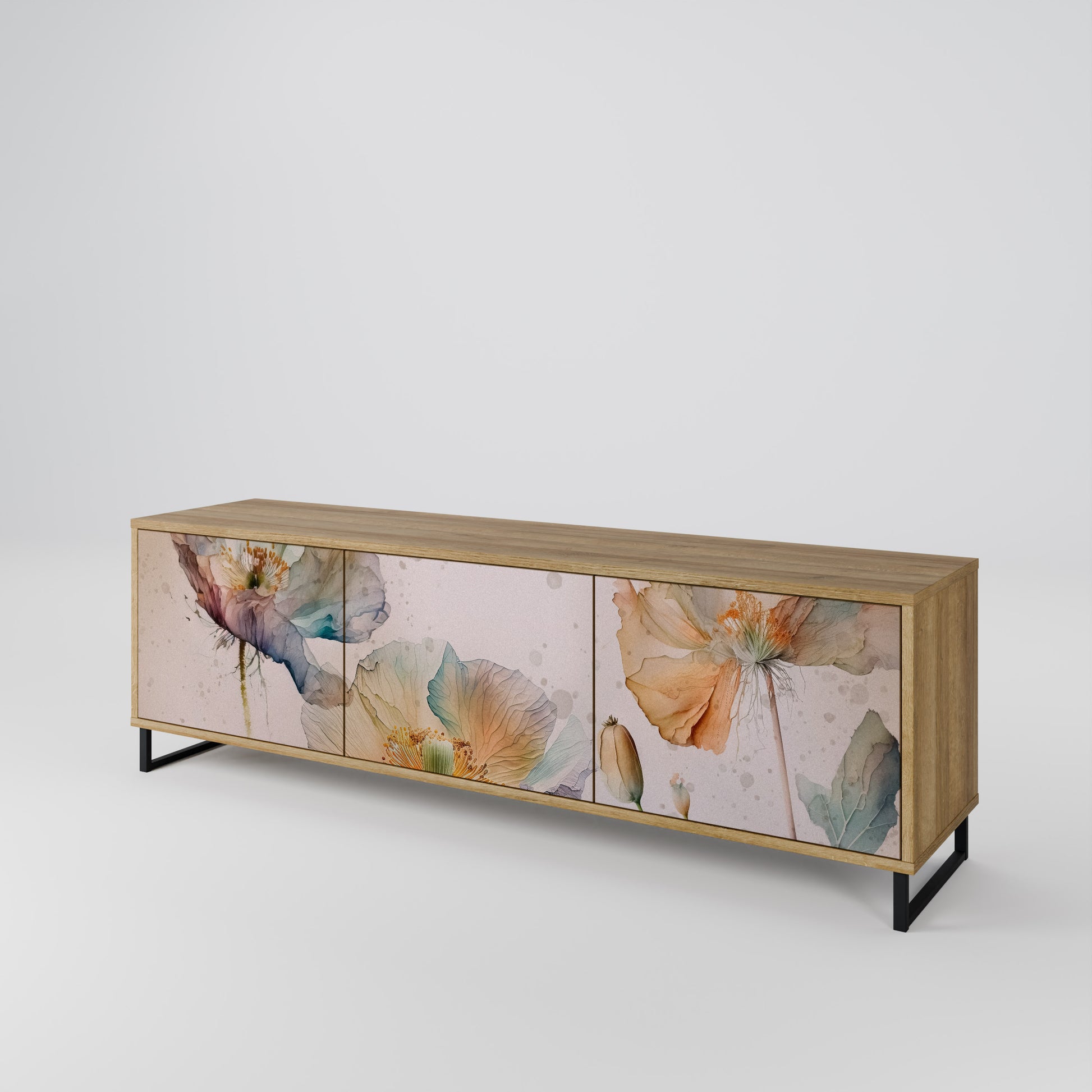 SOFTEN POPPY 3-Door TV Stand in Oak Effect