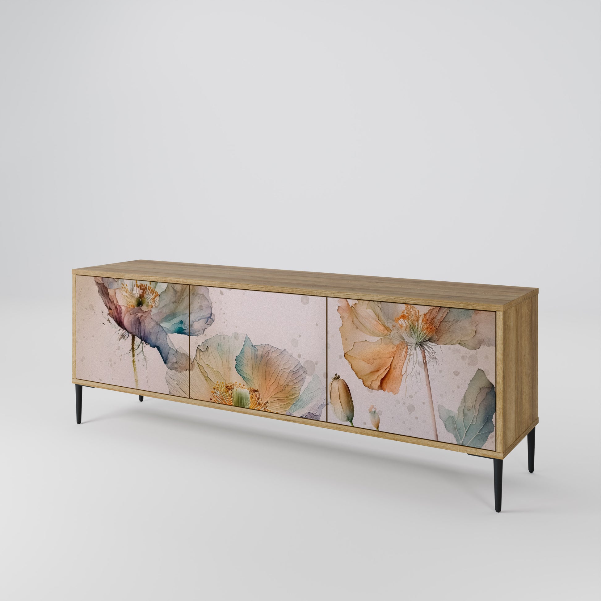 SOFTEN POPPY 3-Door TV Stand in Oak Effect