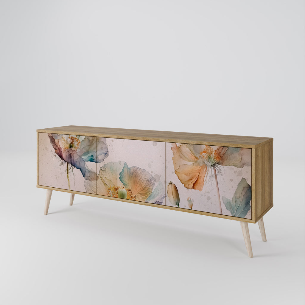 Mueble de TV SOFTEN POPPY de 3 puertas con efecto roble