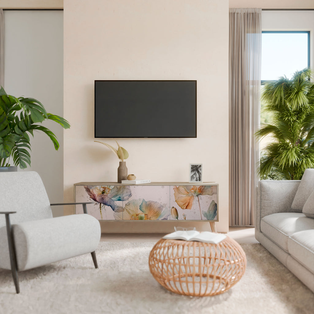 Mueble de TV SOFTEN POPPY de 3 puertas con efecto roble
